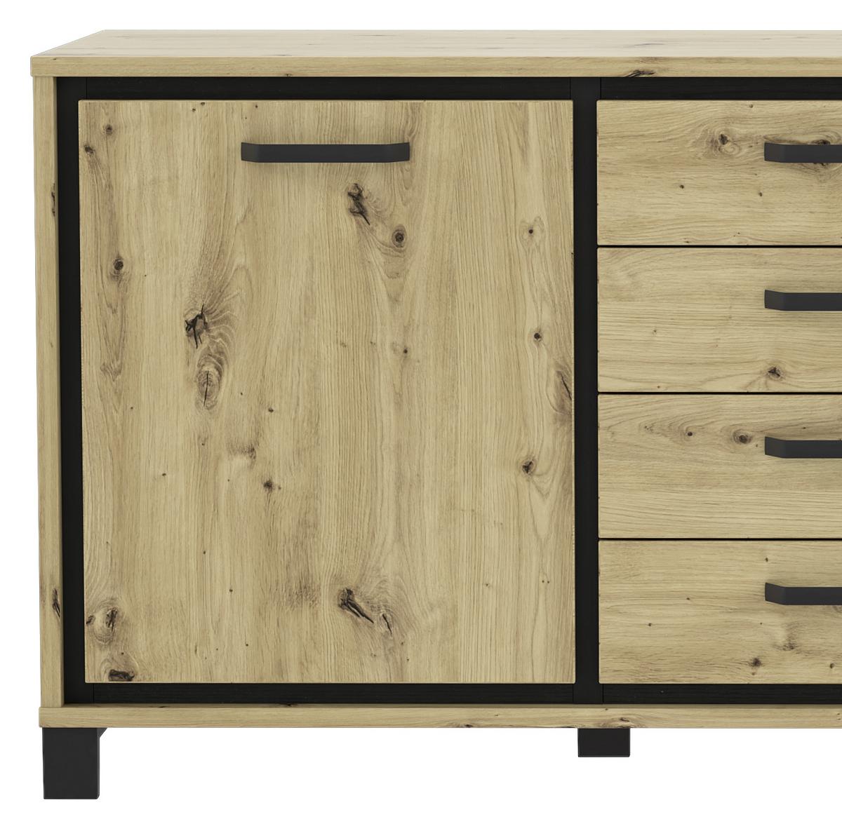 Sideboard "Trondheim" , Schwarz, Eiche - Eichefarben/Schwarz, Basics, Holzwerkstoff/Kunststoff (178.4cm) - Livetastic