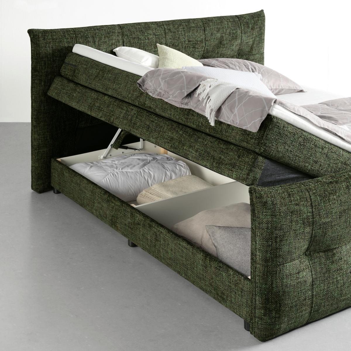 Boxspringbett Liverpool 3 Olivgrün ca. 180x200cm - Schwarz/Olivgrün, Konventionell, Holzwerkstoff/Kunststoff (180/200cm) - Premium Living