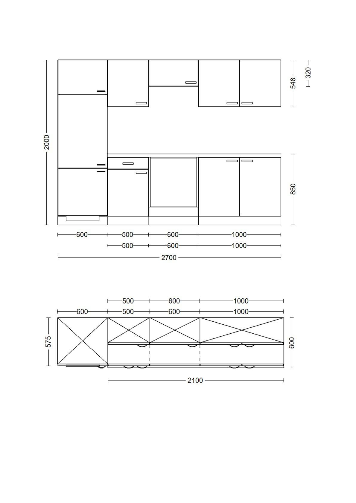 Küchenleerblock Samoa ca. 270 cm Weiß/Sonoma Eiche - Alufarben/Weiß, KONVENTIONELL, Holzwerkstoff/Kunststoff (270cm) - FlexWell