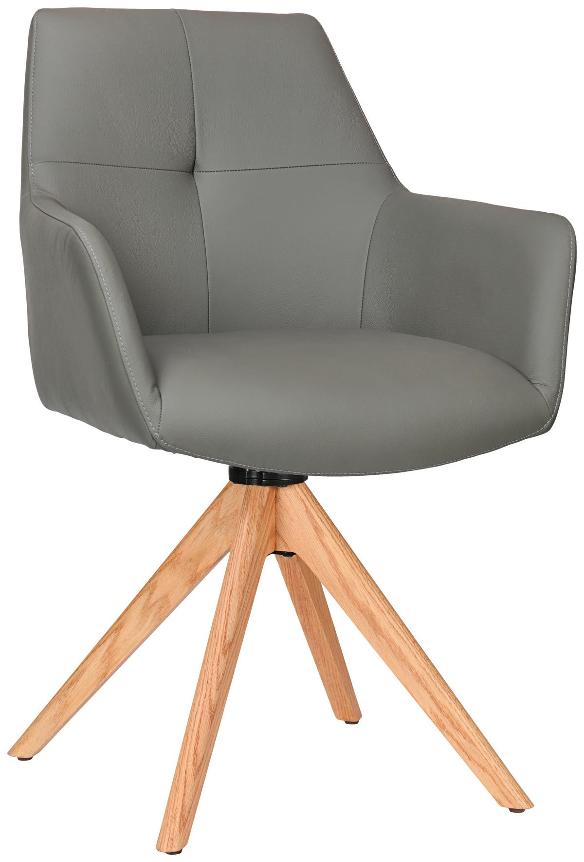 KRZESŁO Z PODŁOKIETNIKAMI MEDUSA - kolor dębowy/antracytowy, Konventionell, skóra/drewno (59,5/87,5/63cm) - Novel