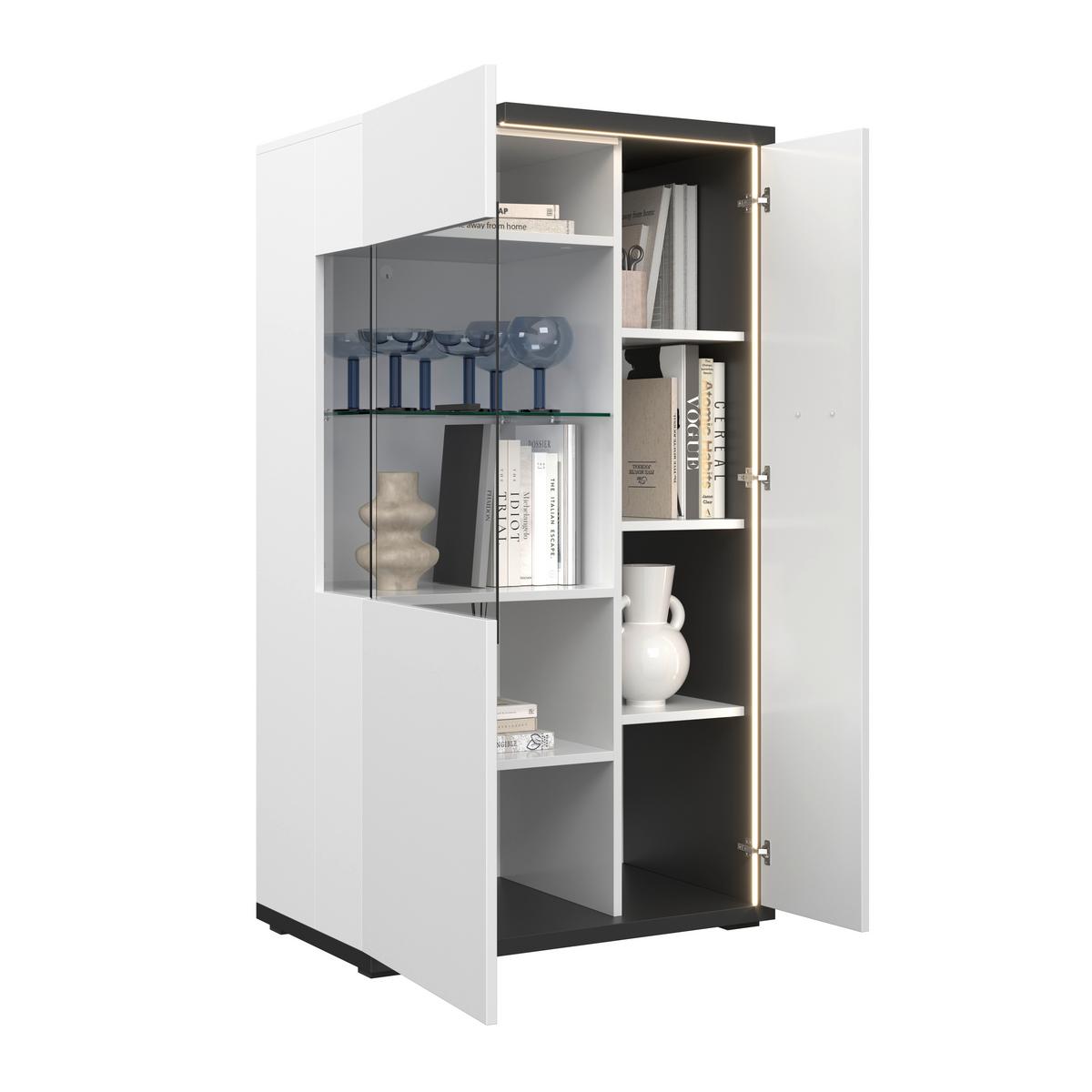 Vitrina Ambiente Plus - bijela/bijela visoki sjaj, Moderno, staklo/drvni materijal (73,4/131,6/43,6cm) - Modern Living