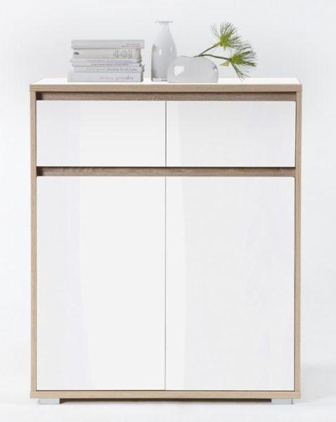 Kommode in Weiß/Eiche - Silberfarben/Weiß, MODERN, Holzwerkstoff (80/103/48cm) - Based