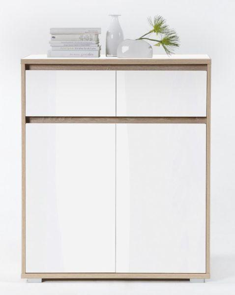 Comodă Pluto - stejar Sonoma/alb, Modern, material pe bază de lemn (80/103/48cm) - Modern Living