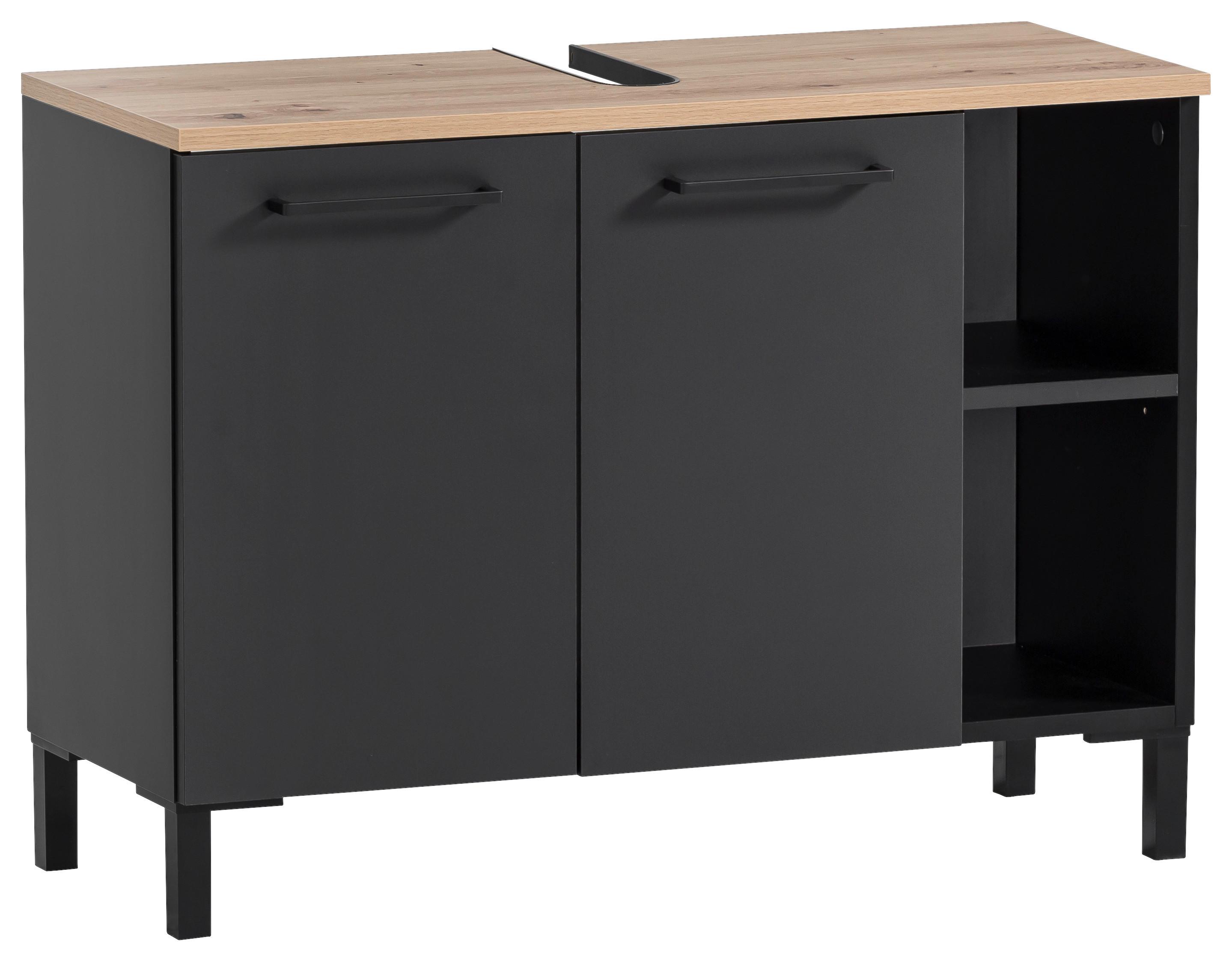 Waschbeckenunterschrank Malte Schwarz/Eiche Artisan - Schwarz, MODERN, Holzwerkstoff/Kunststoff (79,8/58,3/32cm) - MID.YOU