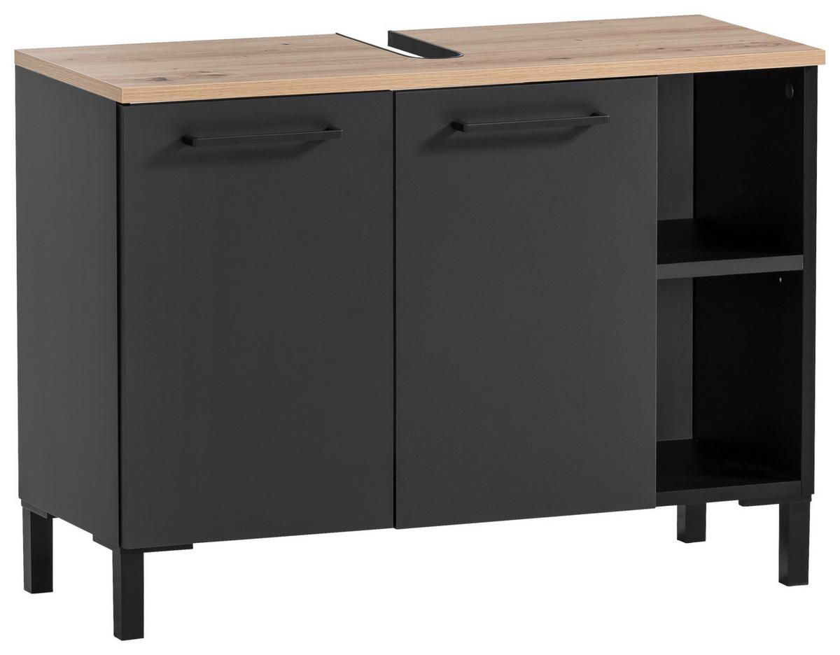 Waschbeckenunterschrank Malte Schwarz/Eiche Artisan - Schwarz, MODERN, Holzwerkstoff/Kunststoff (79,8/58,3/32cm) - MID.YOU