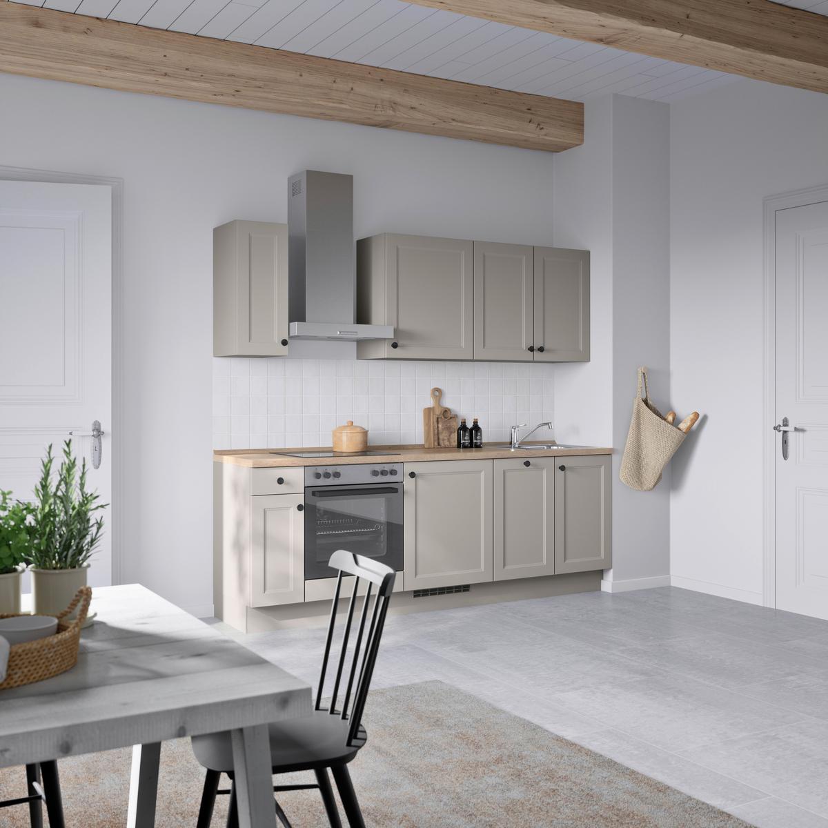 Küchenblock Cascada Low m. Geräten Grau - Eiche dunkel/Schwarz, MODERN, Holzwerkstoff/Metall (240cm) - Nobilia