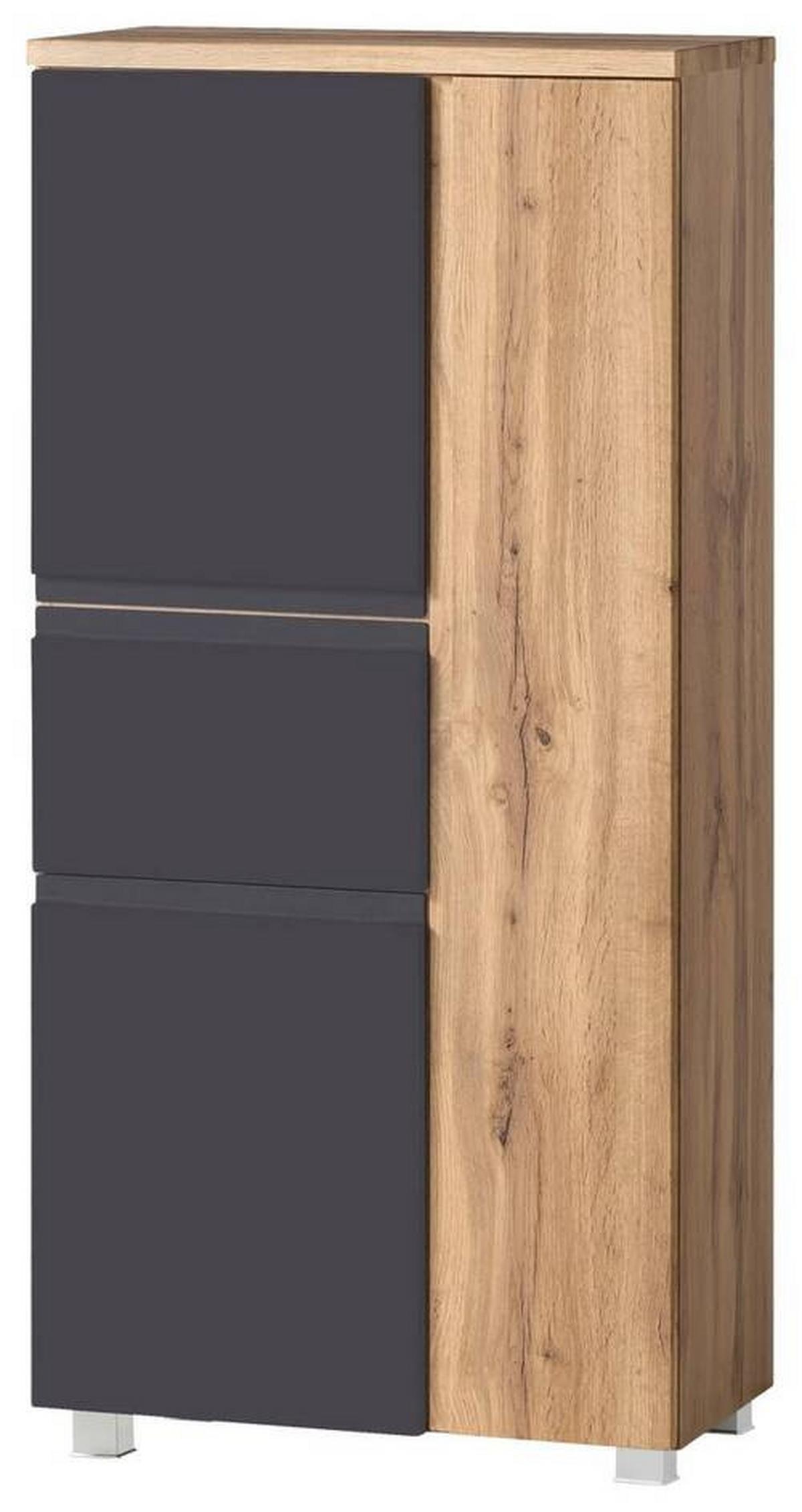 Midischrank Varese ca. 65x130 cm Grau/Eiche - Eiche Wotan/Silberfarben, MODERN, Holzwerkstoff/Kunststoff (65/130/35cm) - Held