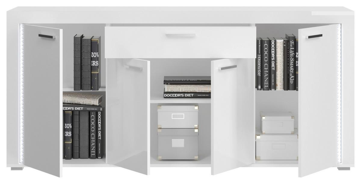 Sideboard Skylight ca. 182x84 cm Weiß hochglanz - Weiß Hochglanz/Silberfarben, Design, Holzwerkstoff/Kunststoff (182/84/42cm) - MID.YOU