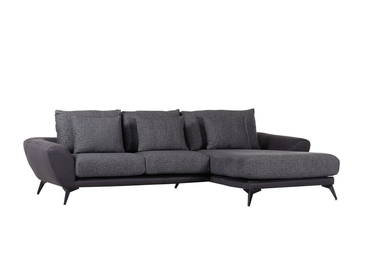 Ecksofa Soria in Dunkelgrau - Dunkelgrau/Schwarz, Modern, Textil (296/103/176cm) - Premium Living
