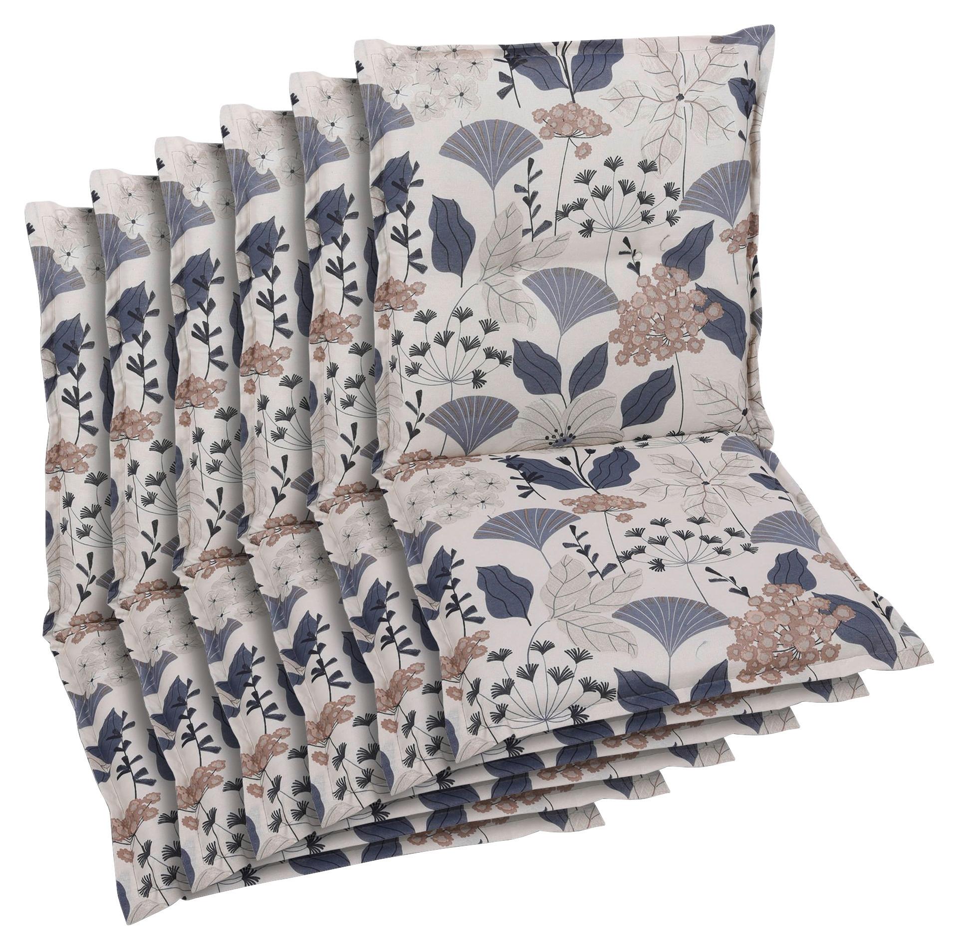 Sesselauflagenset 6-Teilig Blau/Beige - Blau/Beige, Basics, Textil (50/6/100cm)