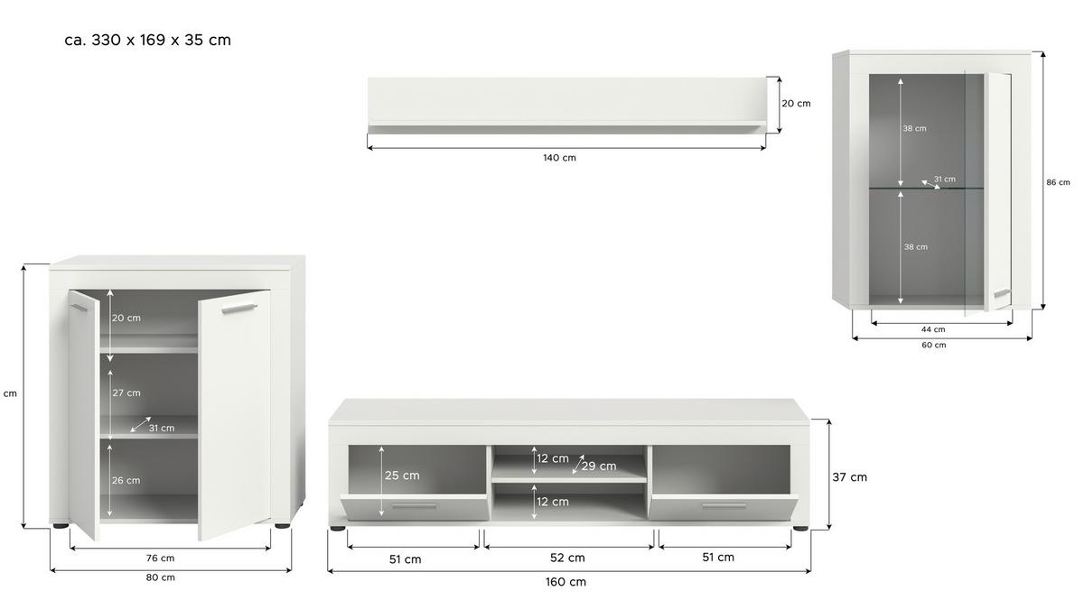 ANSAMBLU MOBILIER CAMERA DE Z JAM - alb, Design, sticlă/material pe bază de lemn (330/169/35cm) - Modern Living