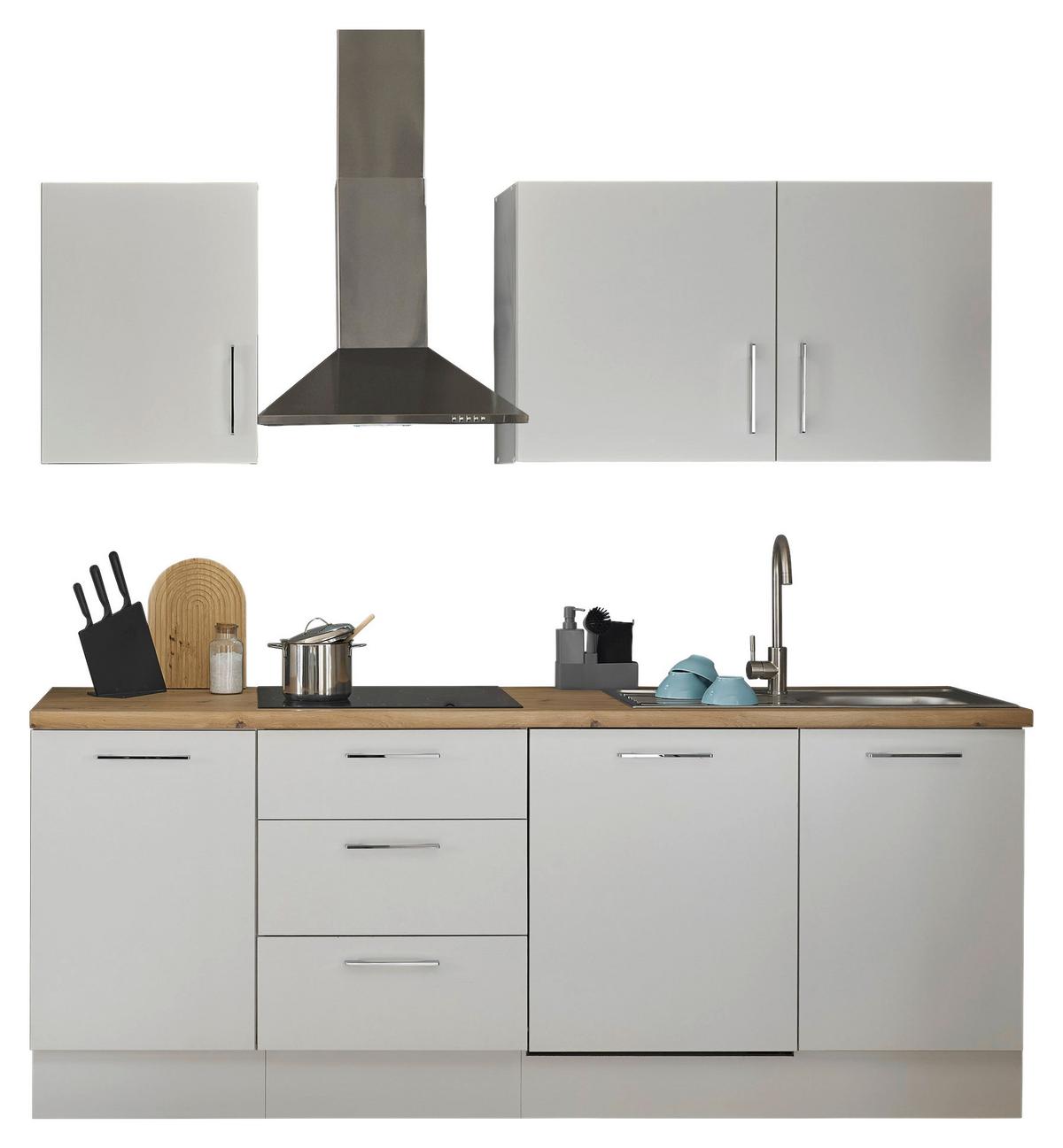 Küchenblock TURIN 220cm weiß/Artisan ohne Geräte - Chromfarben/Schwarz, MODERN, Holzwerkstoff/Metall (220cm)