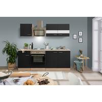 Küchenblock Merle mit Geräten ca. 210 cm Schwarz - Edelstahlfarben/Eichefarben, Basics, Holzwerkstoff/Metall (210cm) - Respekta