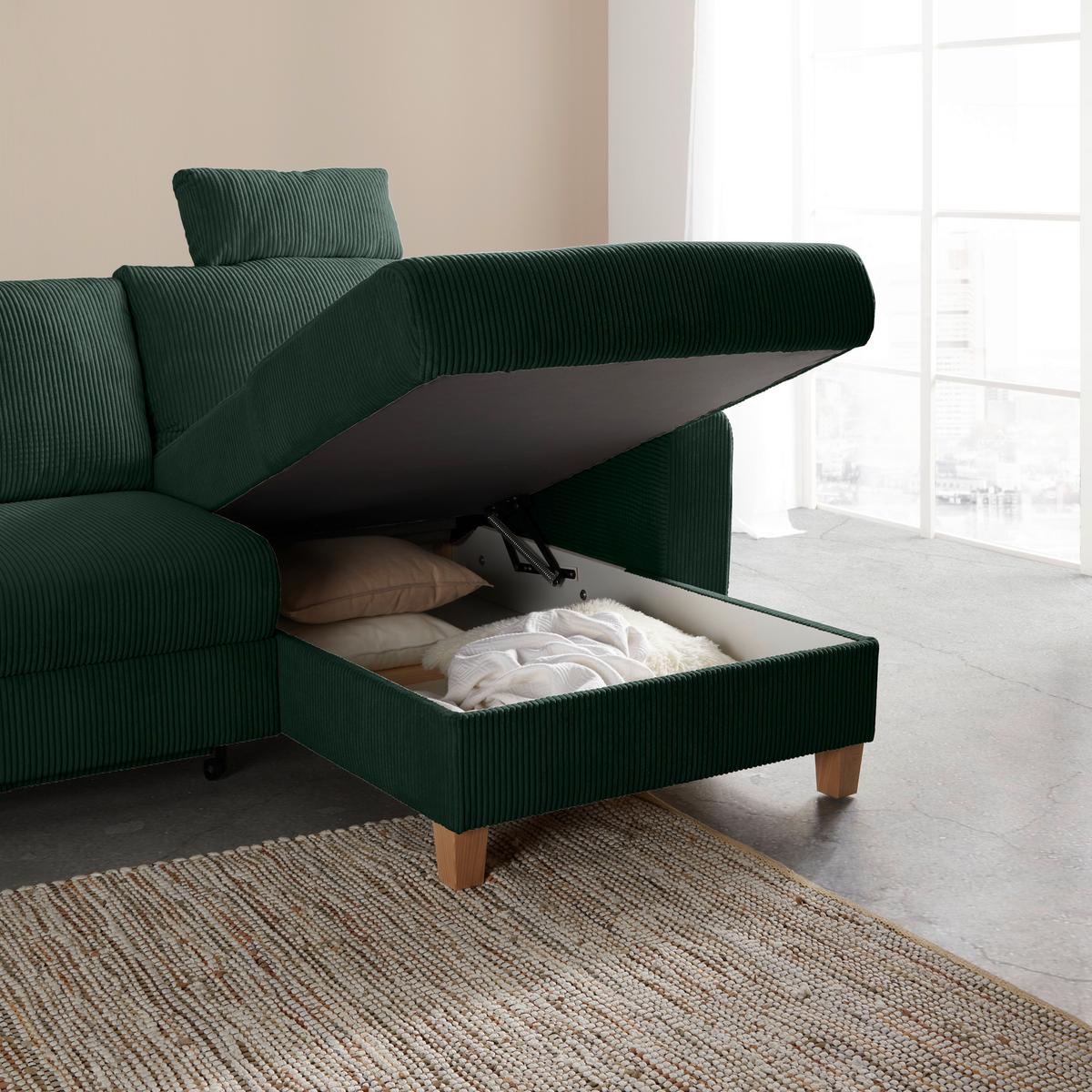 Kutna Garnitura Lille - zelena/svijetlo smeđa, Moderno, tekstil/drvo (232/110/156cm) - Best Price