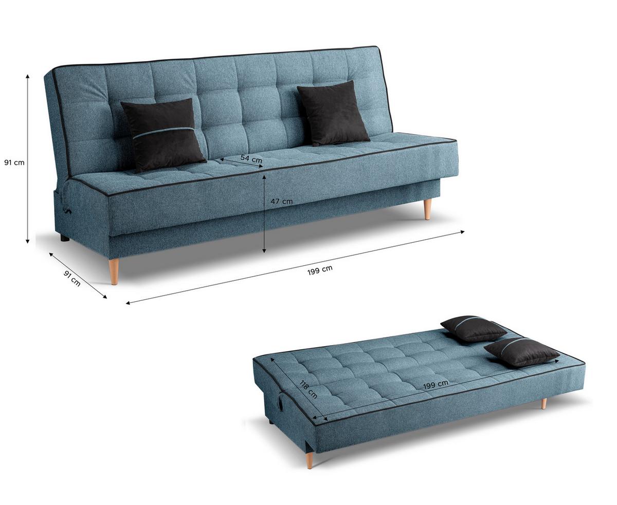 Schlafsofa Bono Blau - Blau/Hellbraun, Basics, Holz/Textil (199/91/91cm) - MID.YOU