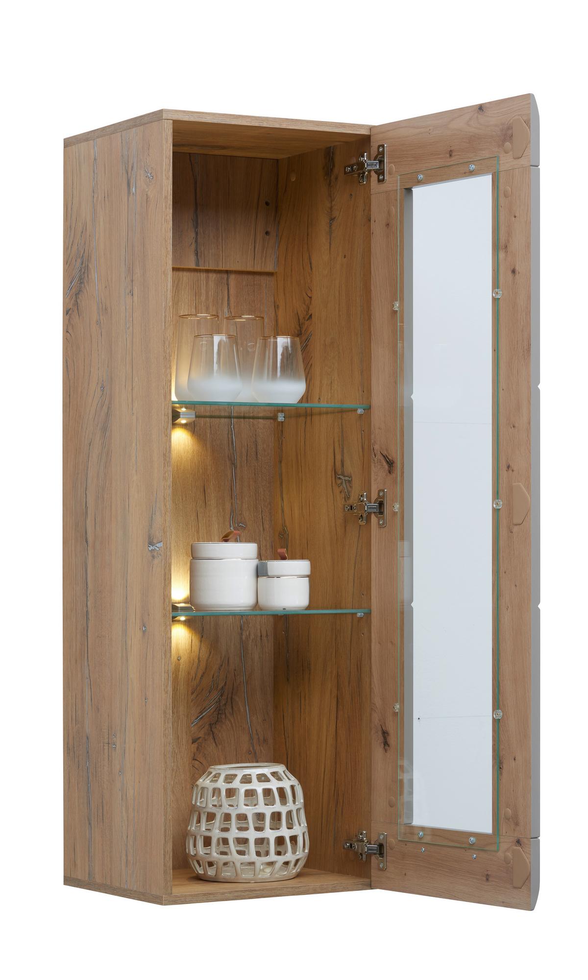 Vitrină suspendată Auris - gri, Modern, sticlă/material pe bază de lemn (40,3/123,4/37,1cm) - Modern Living