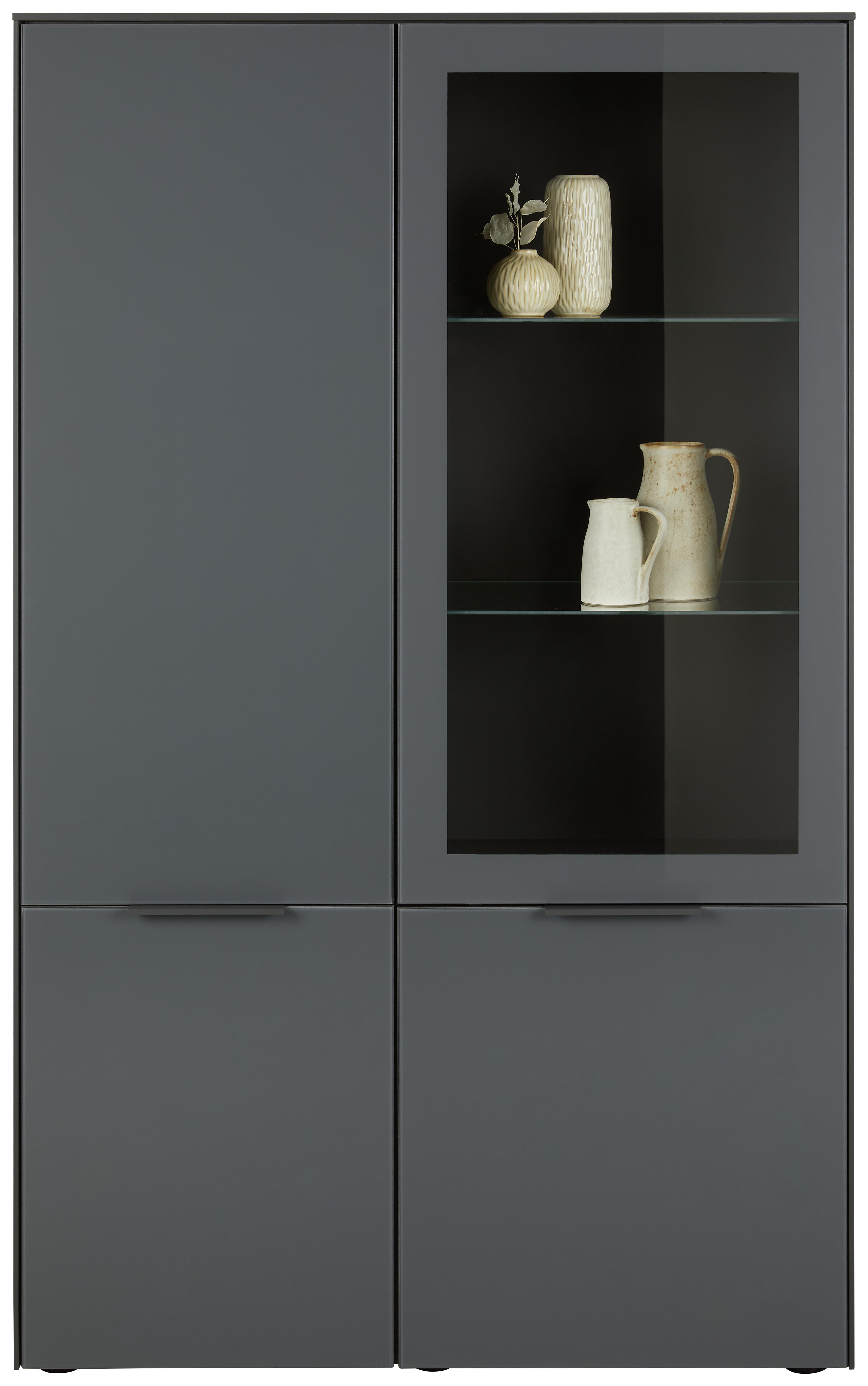 Vitrine in Anthrazit - Chromfarben/Anthrazit, MODERN, Glas/Holzwerkstoff (109/179/42cm) - Premium Living