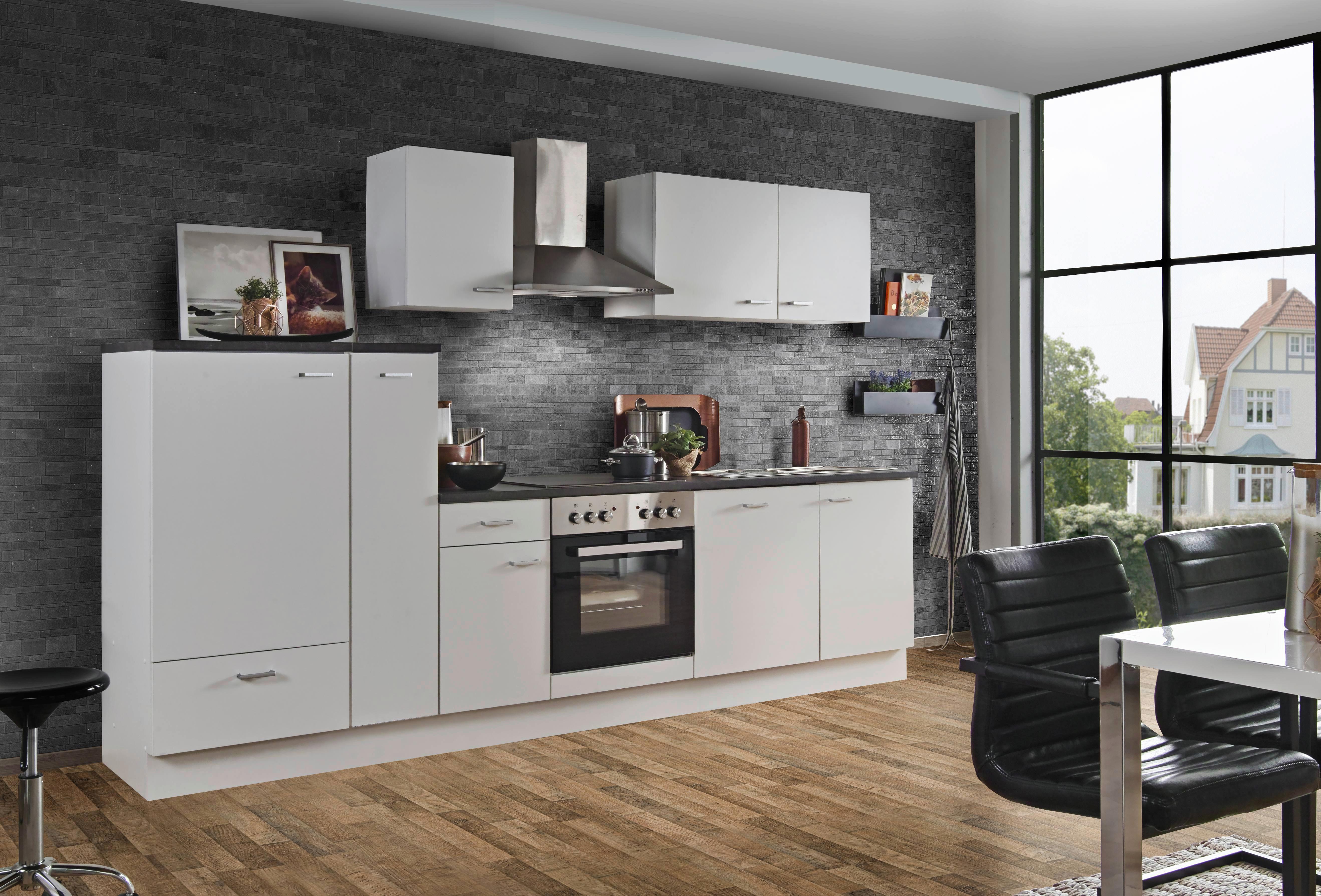 Küchenblock White-Classic Weiß B: ca. 300 cm - Silberfarben/Graphitfarben, KONVENTIONELL, Holzwerkstoff/Kunststoff (300cm) - Menke