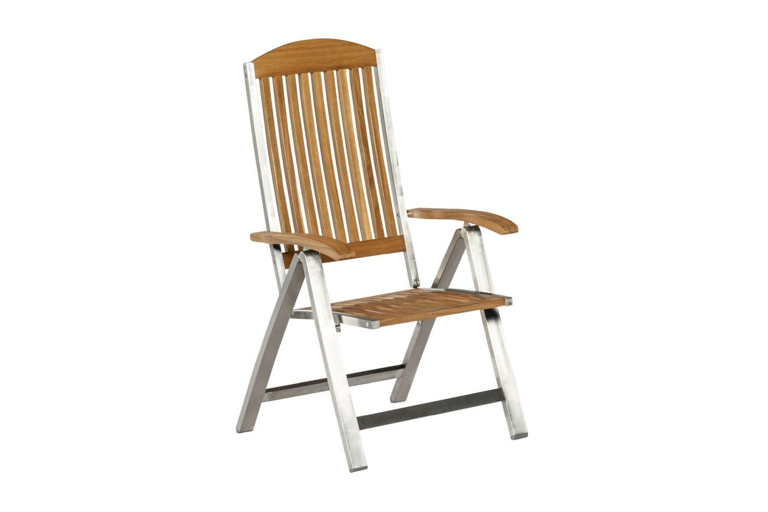 Gartensessel klappbar Keros Echtholz Akazie verstellbar - Silberfarben/Akaziefarben, ROMANTIK / LANDHAUS, Holz/Metall (60/118/48cm) - Gardenson