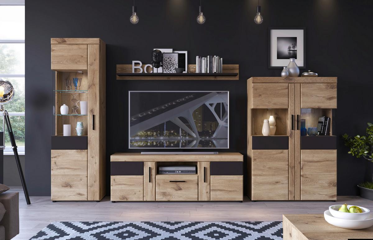 Poliță De Perete Grano - gri închis/culoare lemn stejar, Trend, material pe bază de lemn (157/19,6/21,9cm) - Modern Living