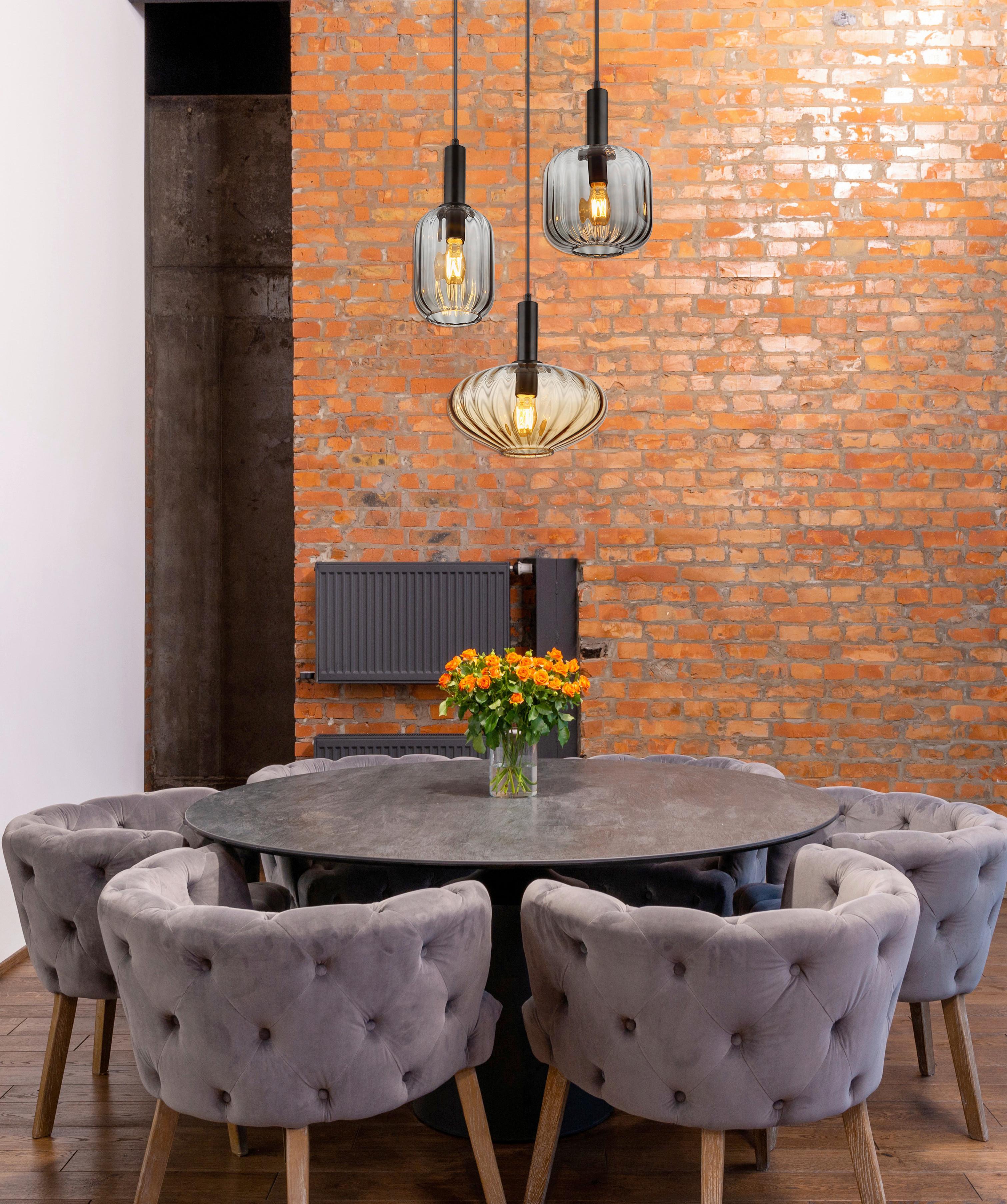 HÄNGELEUCHTE 15719-3 VALLETTA - Klar/Bernsteinfarben, Trend, Glas/Kunststoff (55/150cm) - Globo