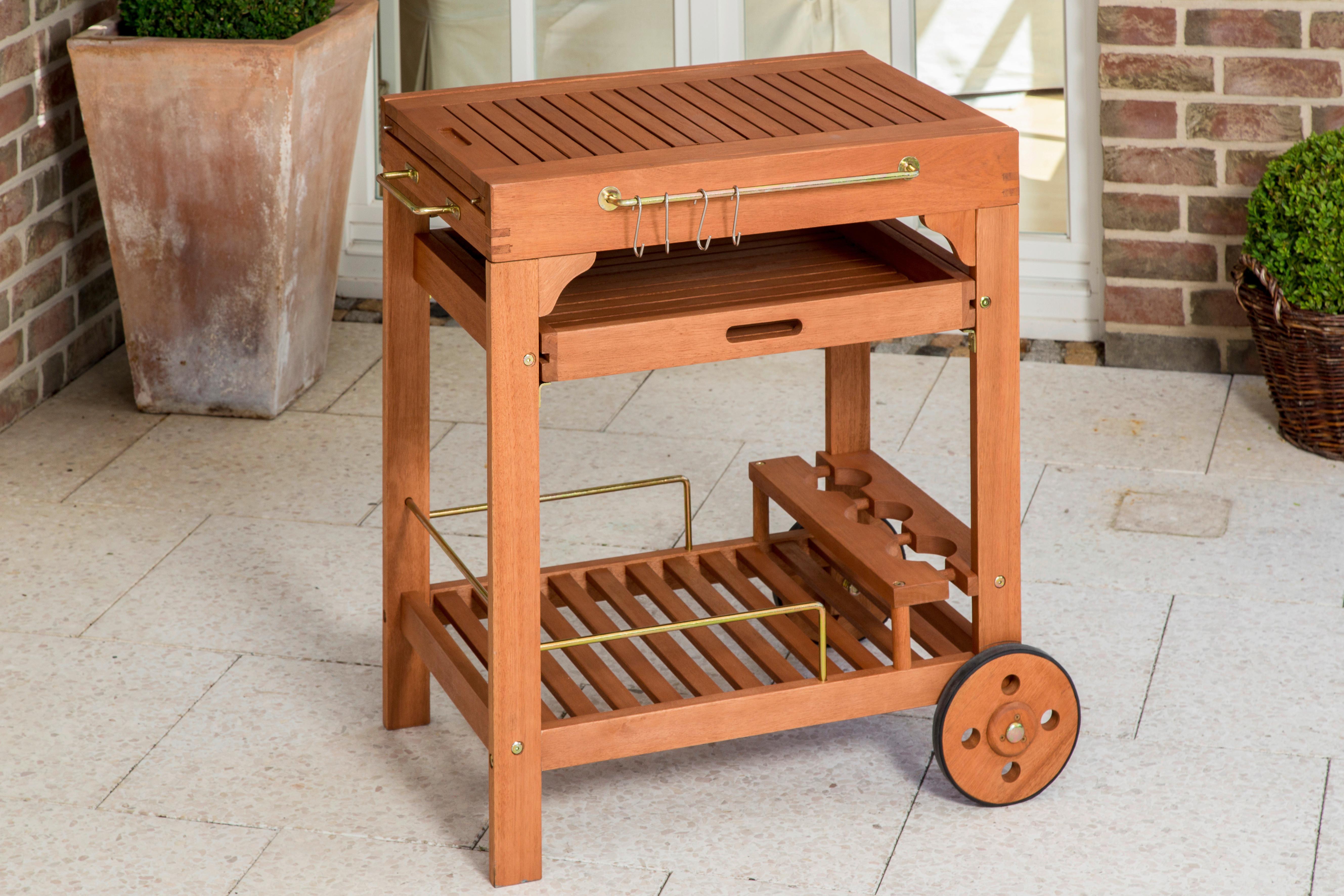 Garten-Servierwagen aus Eukalyptus, natur - Naturfarben, KONVENTIONELL, Holz/Metall (75/75/84cm) - Gardenson