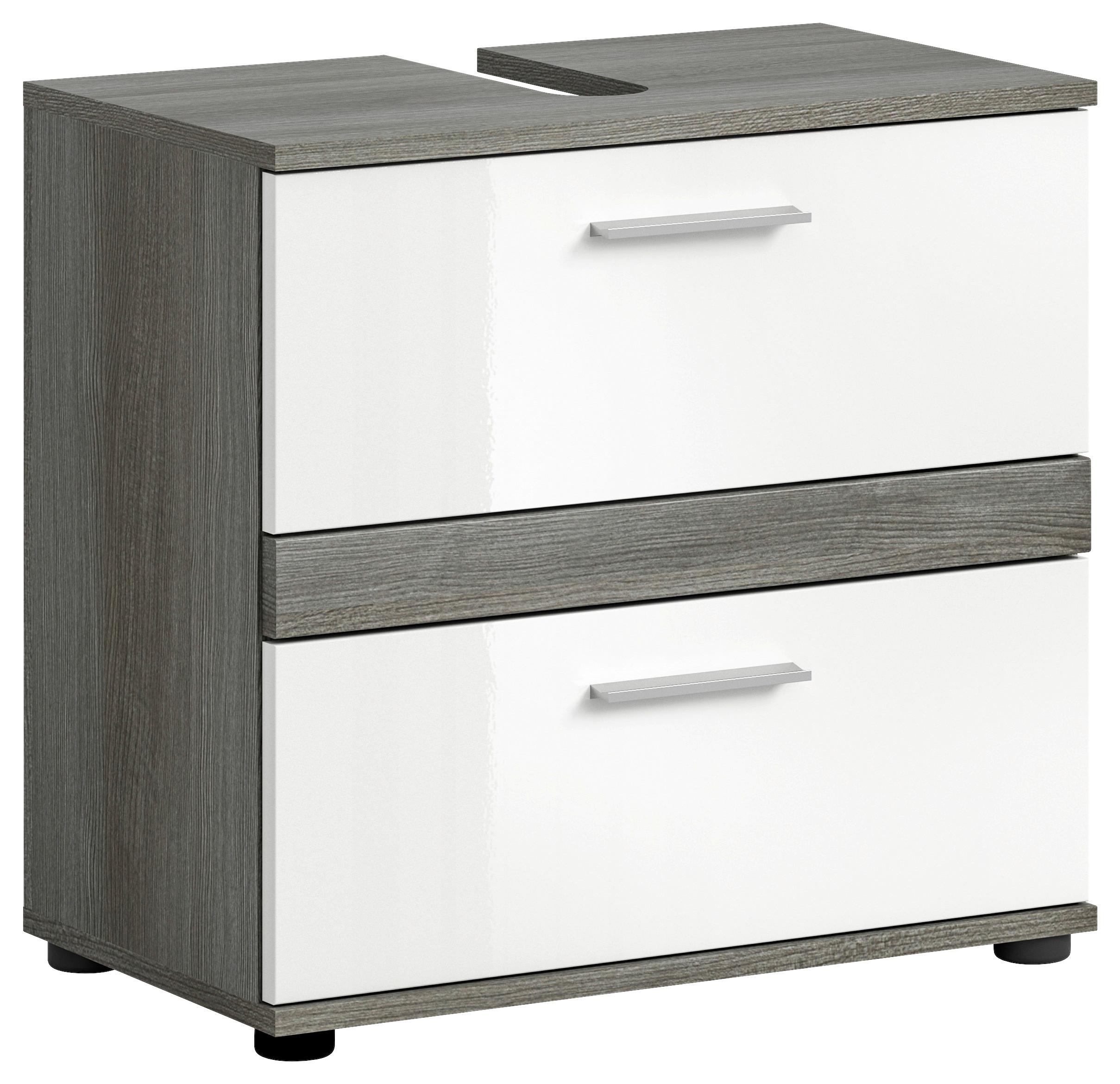 Waschbeckenunterschrank Blake ca. 60x57 cm Rauchsilber/Weiß - Weiß Hochglanz/Silberfarben, MODERN, Holzwerkstoff/Kunststoff (60/57/34cm) - MID.YOU