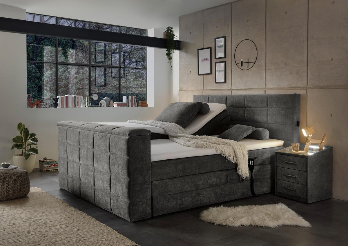 Boxspringbett Denver Grau ca. 180x200 cm mit Topper - Dunkelgrau, KONVENTIONELL, Textil (180/200cm) - Carryhome