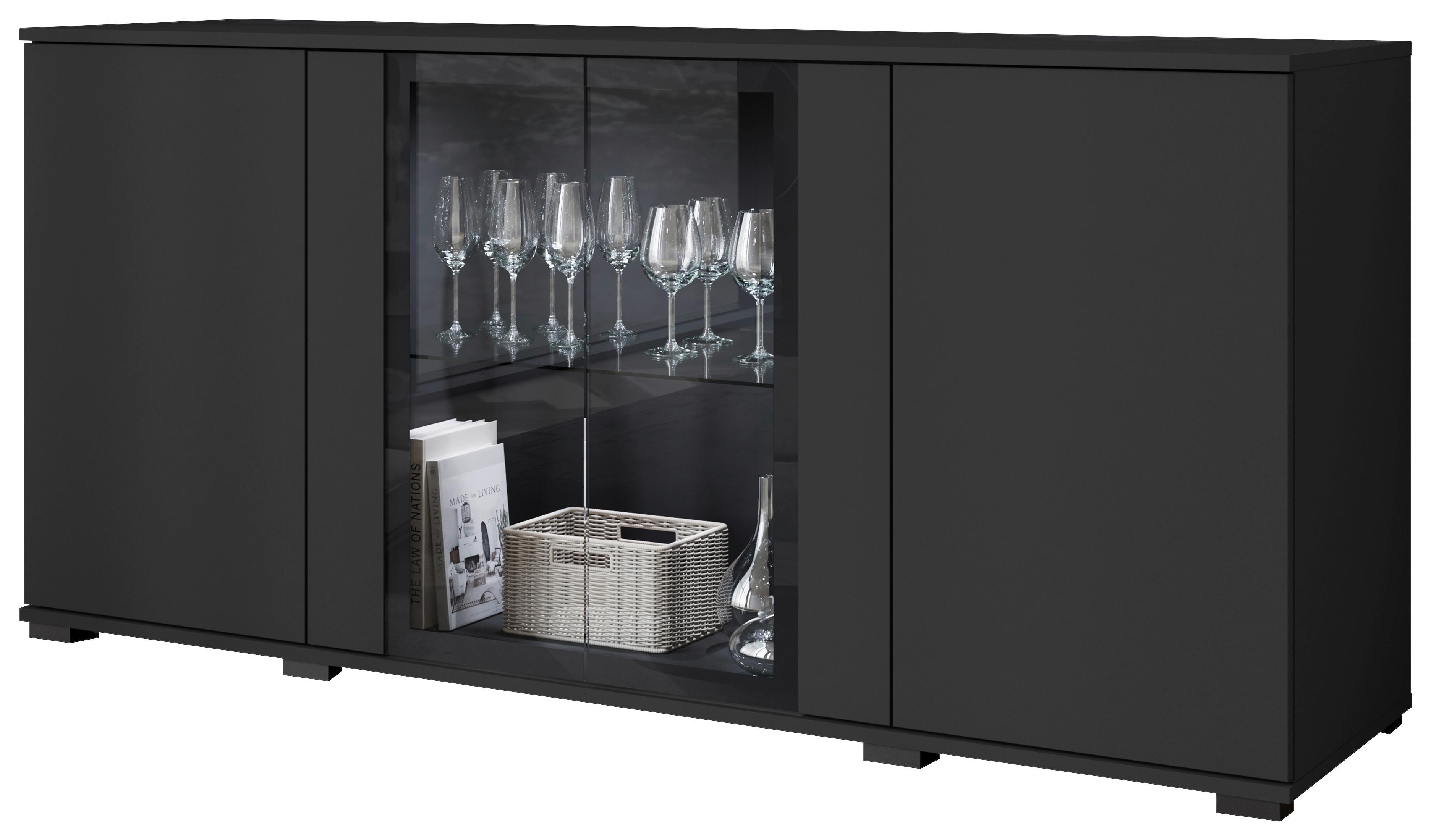 Komoda Caro, Črna - črna, Design, umetna masa/steklo (150/69,7/39,5cm) - Livetastic