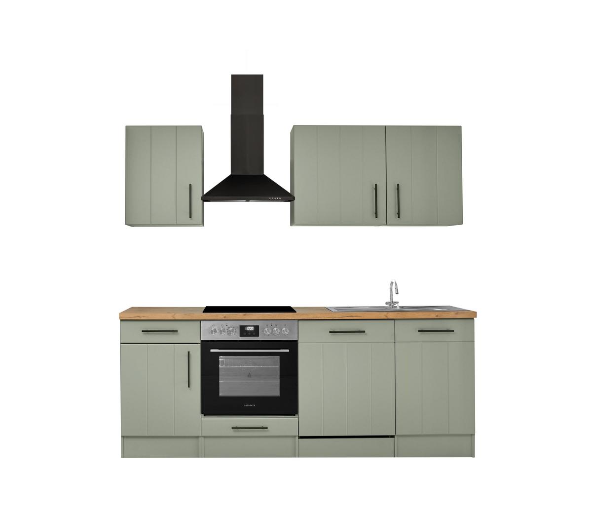 Küchenblock Anton m. Geräte Wildeiche/Schilfgrün - Schilfgrün/Wildeiche, Trend, Holzwerkstoff/Metall (220cm) - Respekta