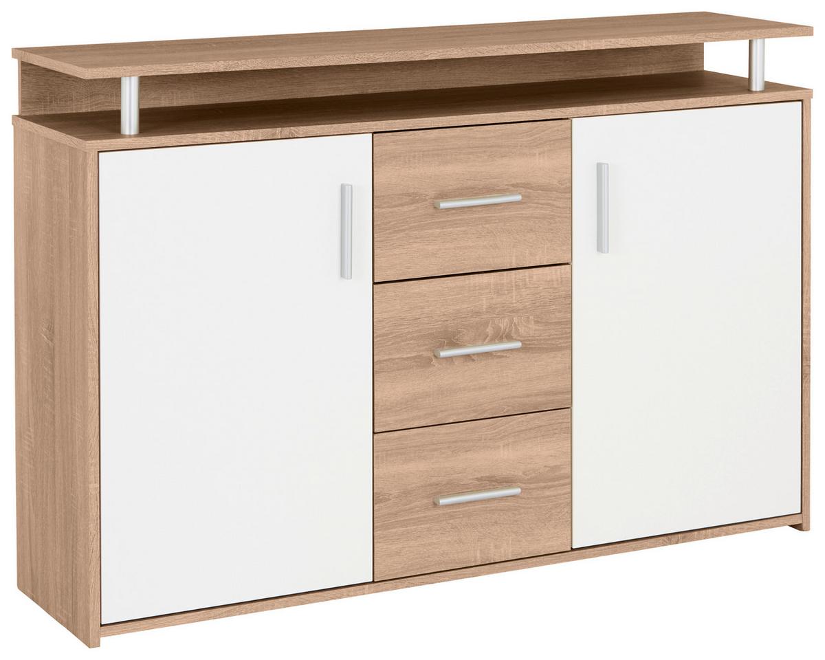 Comodă DRIFT - alb/culoare lemn stejar, Modern, material pe bază de lemn (132/88/34,6cm) - Modern Living