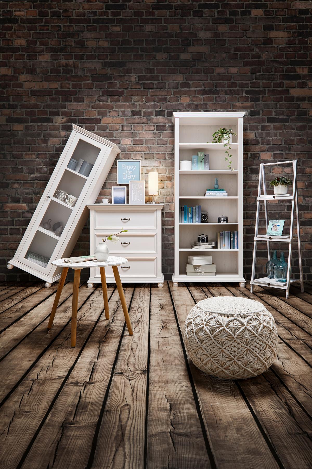 Pouf Julie in Natur 50x35x50cm - Weiss/Naturfarben, Textil (50/35/50cm) - Zandiara