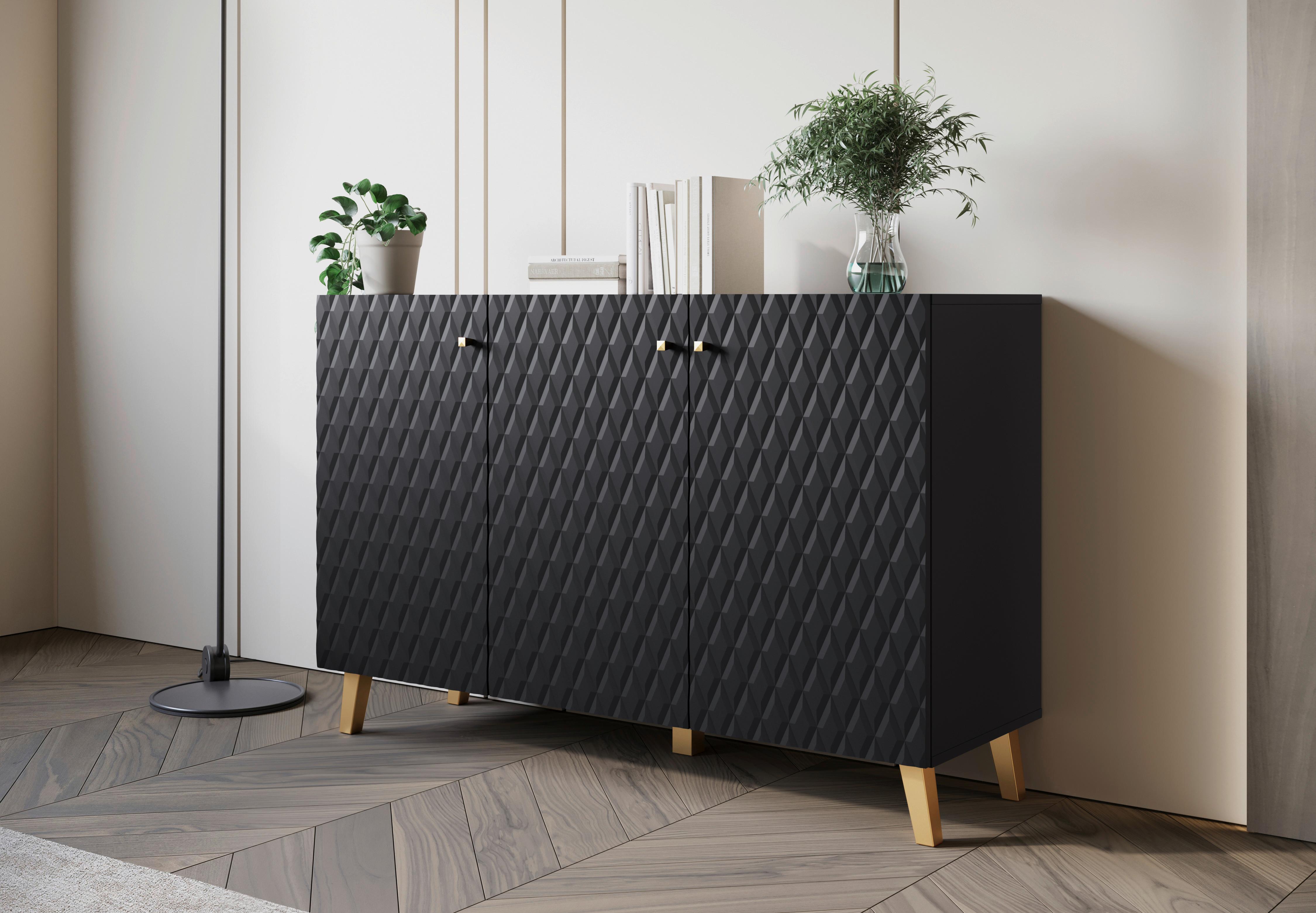 Komoda Phuket 120, Črna - zlate barve/črna, Trend, umetna masa/leseni material (120/76/39cm) - Livetastic