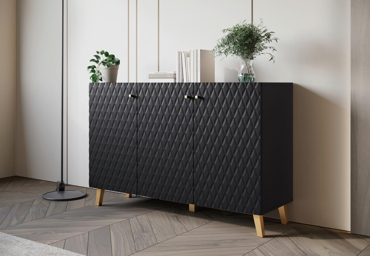 Komoda Phuket 120, Črna - zlate barve/črna, Trend, umetna masa/leseni material (120/76/39cm) - Livetastic