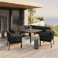Dining-Loungeset Elisa Schwarz Outdoorstoff/Metall +Abdeckung - Schwarz/Grau, MODERN, Kunststoff/Textil (238/74/75cm) - Bessagi Garden