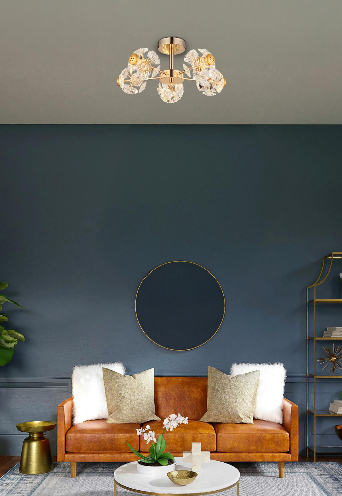 LED-DECKENLEUCHTE 16023D FLORIELLA - Klar/Goldfarben, Konventionell, Glas/Metall (50/22cm) - Globo