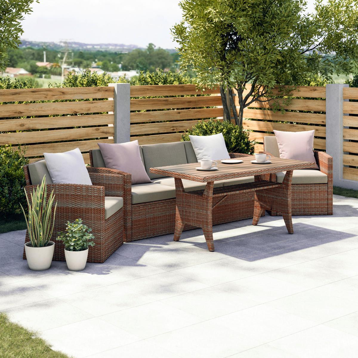 Loungegarnitur Seline Braun Polywood - Hellbraun/Beige, Natur, Kunststoff/Textil (130/76,5/71,5cm) - Mömax