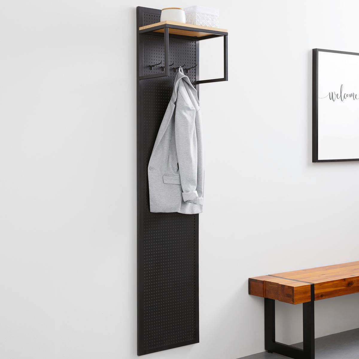 Garderobe Lorenzo Schwarz/Kiefer Metall/Echtholz - Schwarz/Kieferfarben, MODERN, Holz/Metall (40/180/25cm) - Bessagi Home