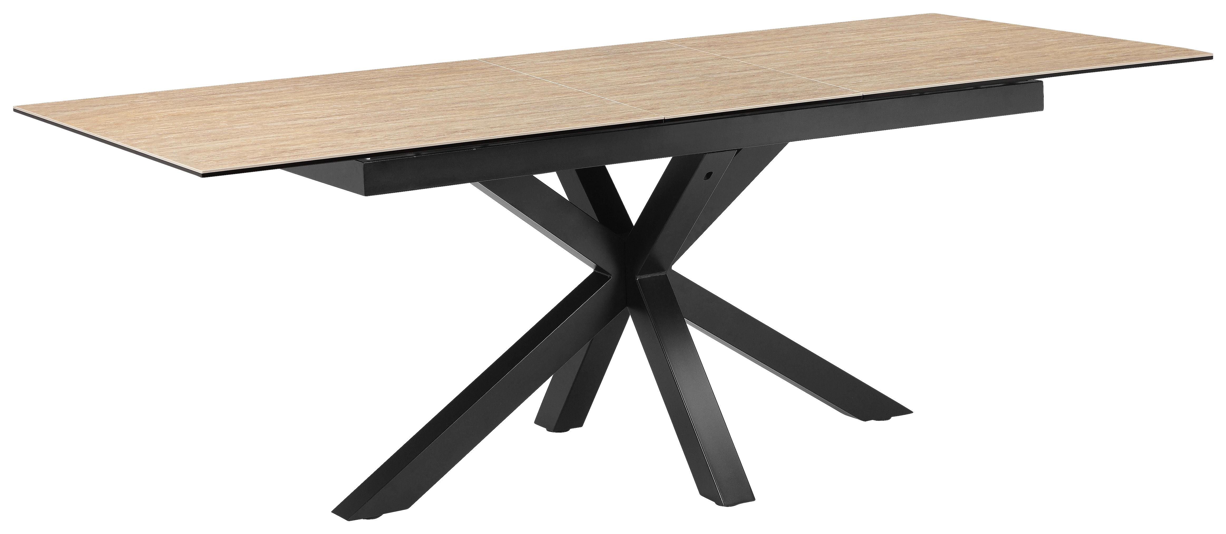 Raztegljiva Miza Lotus, Bež, 168-210x90 - črna/bež, Moderno, kovina/steklo (168-210/90/76cm) - MID.YOU