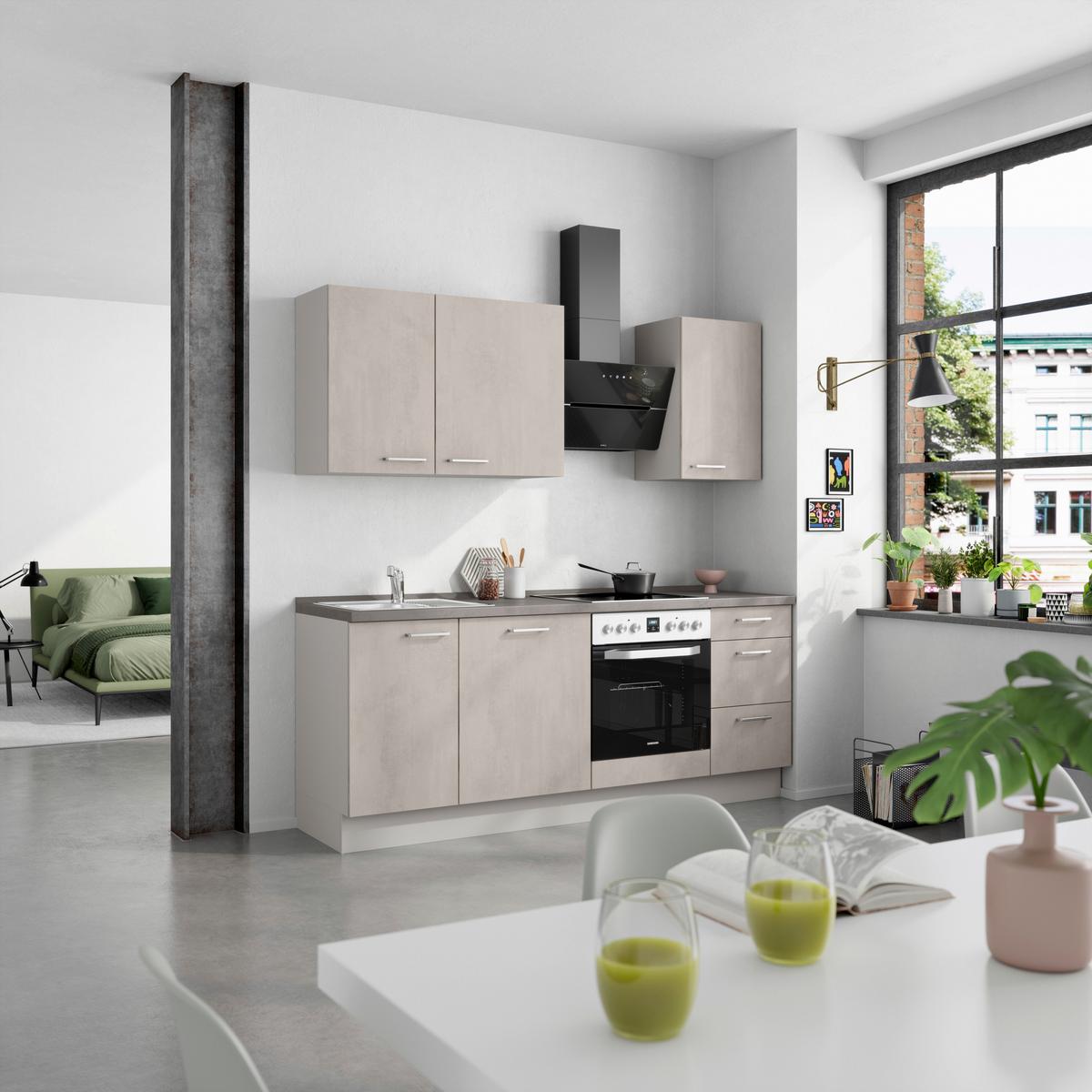 Küchenblock Riva High m. Geräten Grau - Schieferfarben/Edelstahlfarben, MODERN, Holzwerkstoff/Metall (210cm) - Nobilia