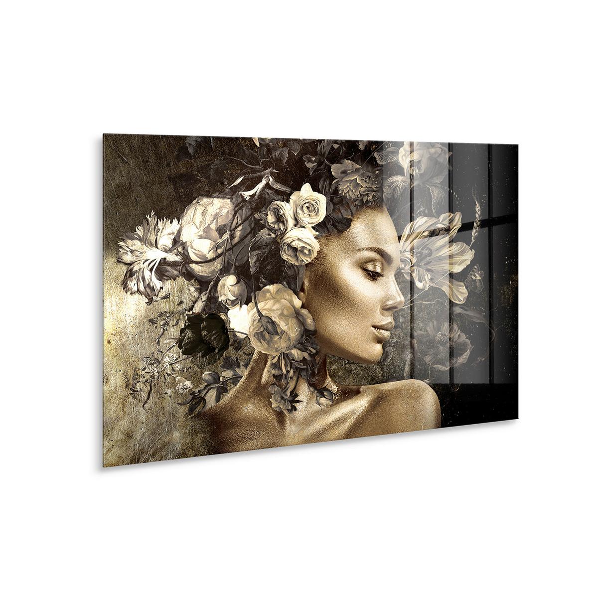 Glasbild Schwarz/Goldfarben ca.70x100cm - Goldfarben/Schwarz, Basics, Glas/Papier (70/100cm)