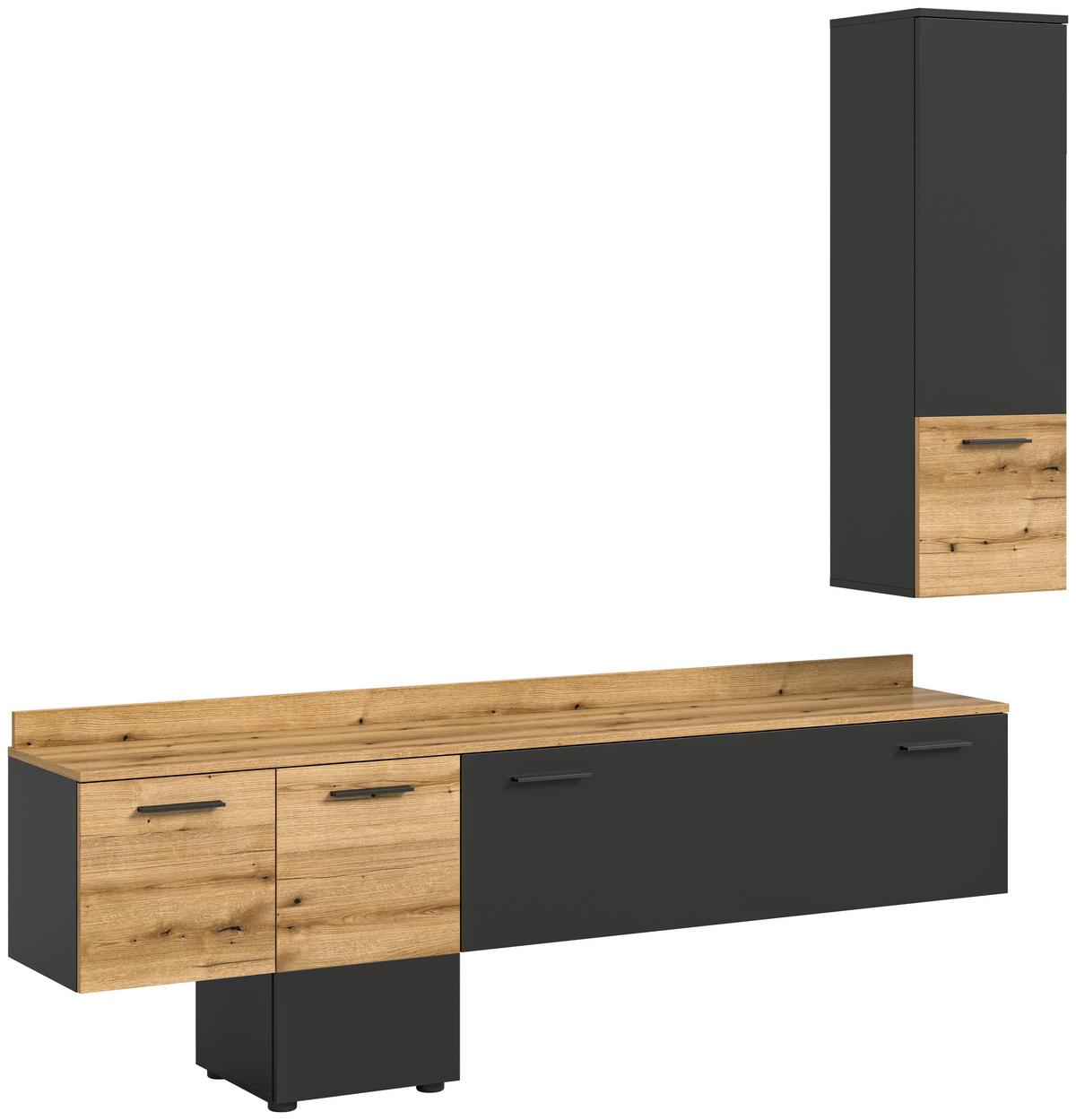 Dnevni Regal Goal, Siva, Hrast - siva/črna, Design, umetna masa/leseni material (195/196/37cm) - Livetastic