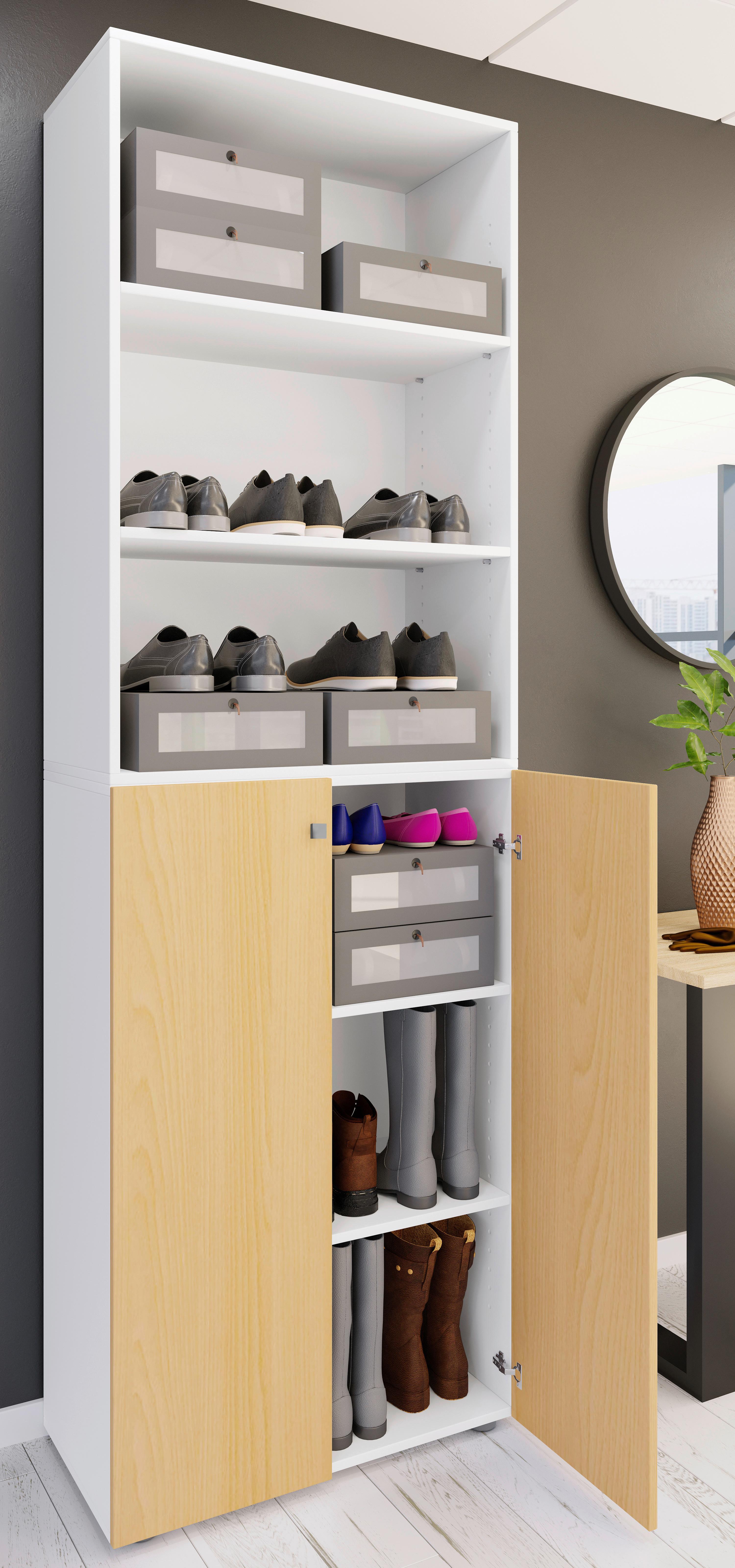 Schuhschrank LONA Weiß/ Sonoma Eiche ca. 70x220x40cm - Silberfarben/Schwarz, Design, Holzwerkstoff/Kunststoff (70/220/40cm) - MID.YOU