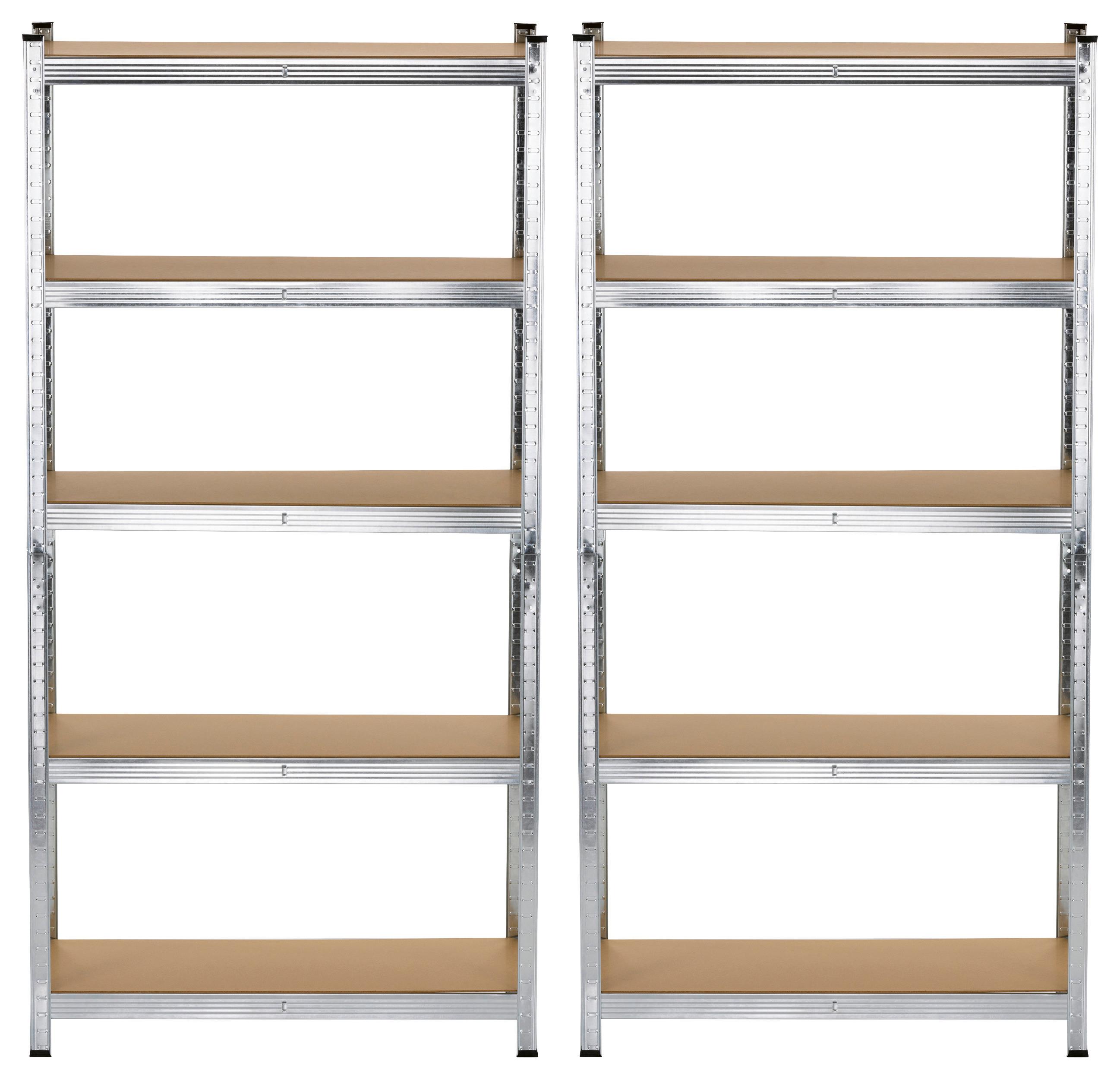 Schwerlastregal Johann Naturfarben/Silber, 2-teilig - Silberfarben/Naturfarben, KONVENTIONELL, Holzwerkstoff/Metall (90/180/40cm) - Mömax