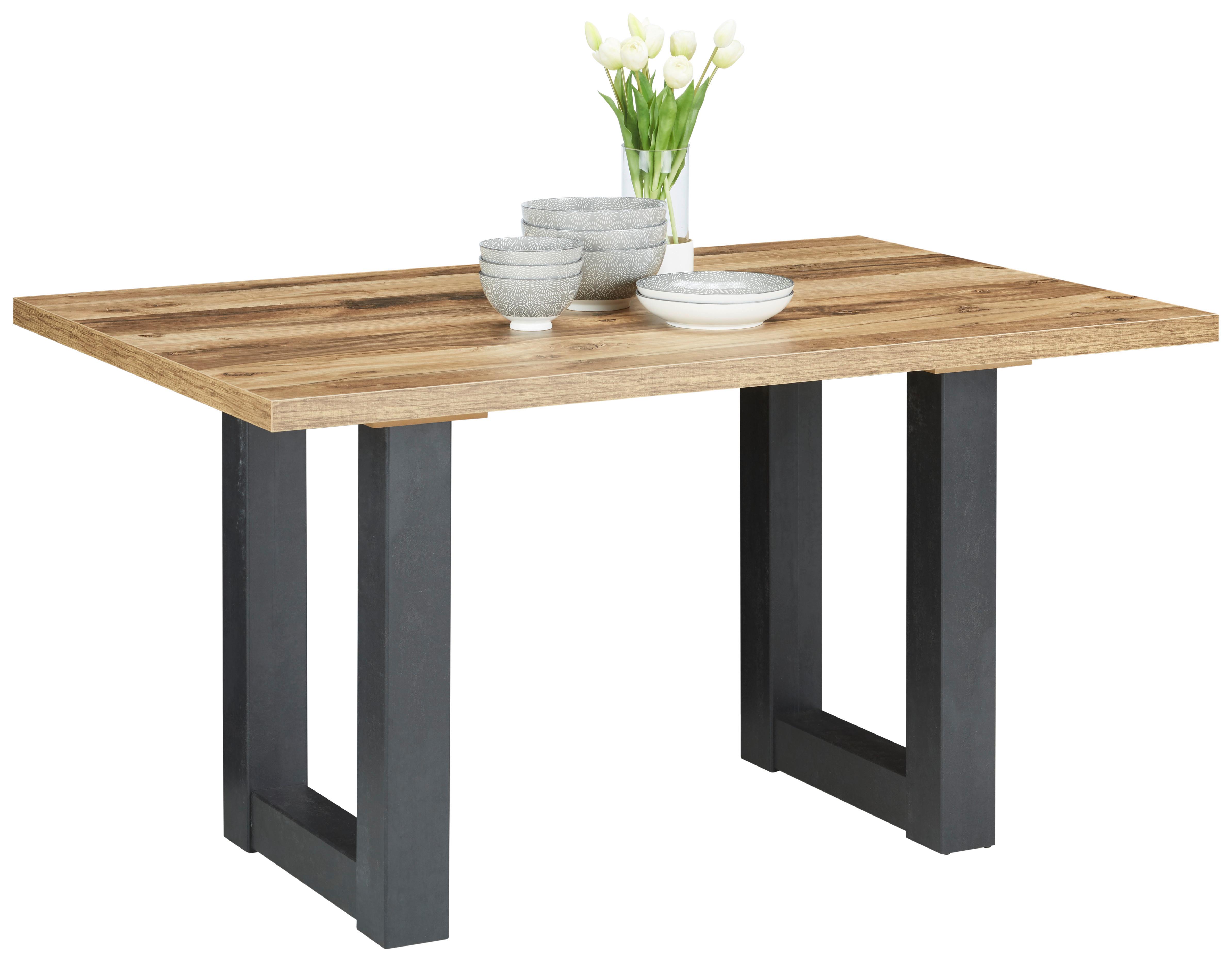 Étkezőasztal Big System - Tölgyfa/Fekete, modern, Faalapú anyag (140/90/76cm) - Modern Living