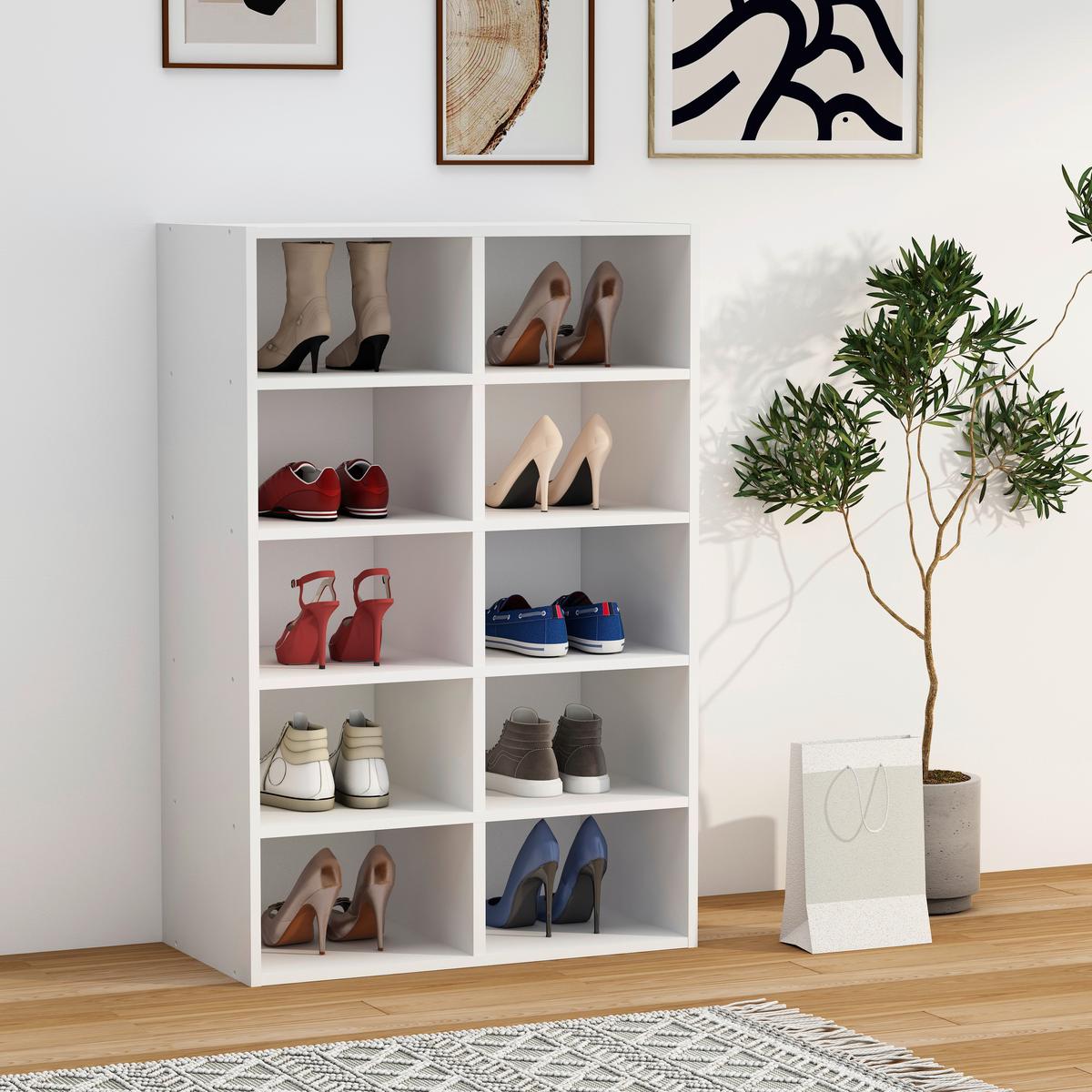 Schuhregal HINSOL Weiß ca. 55x84x30 cm - Weiß, Design, Holzwerkstoff (55/84/30cm) - MID.YOU