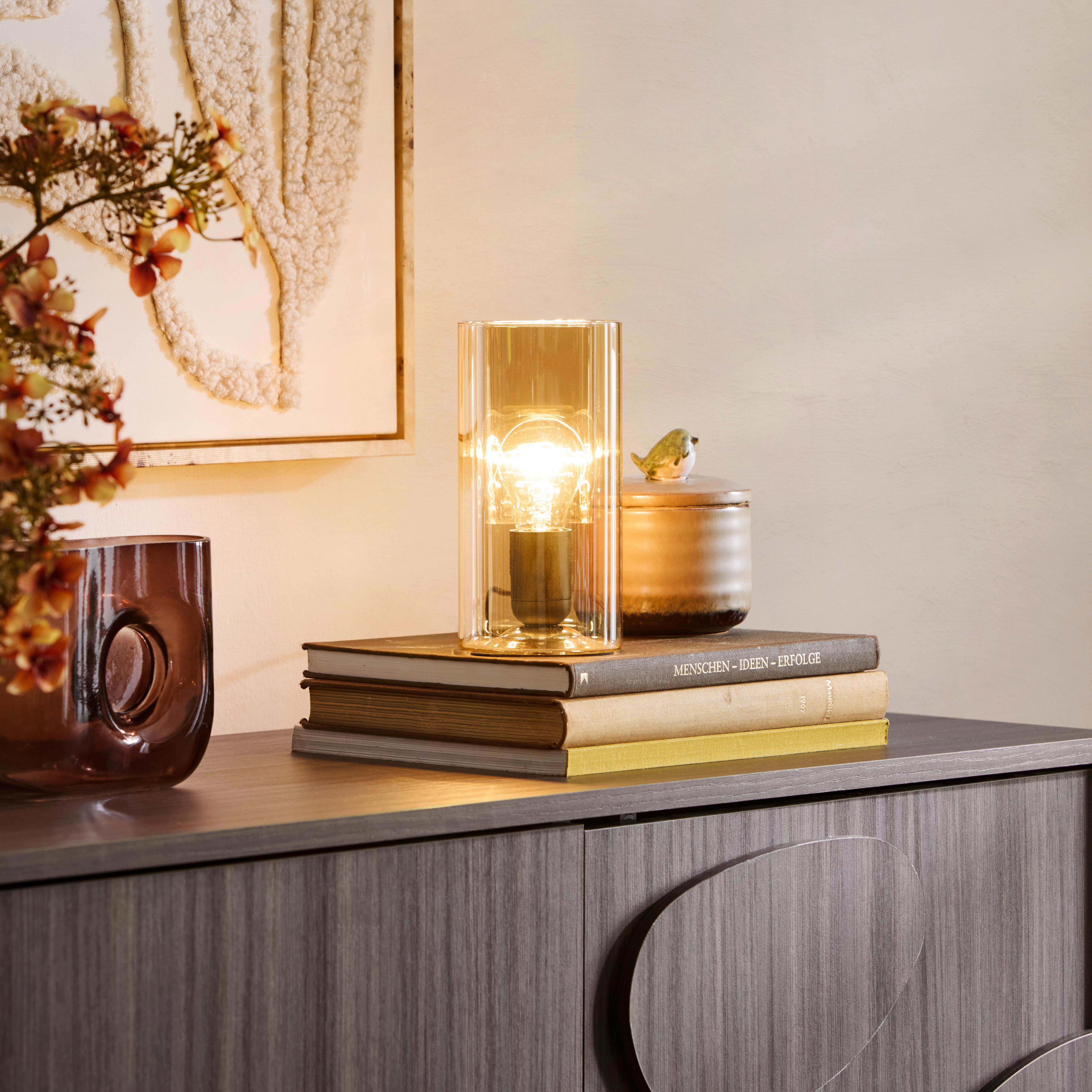 BORDSLAMPA AMBER - bärnstensfärgad/svart, Modern, glas/plast (10/10/20cm) - Mömax