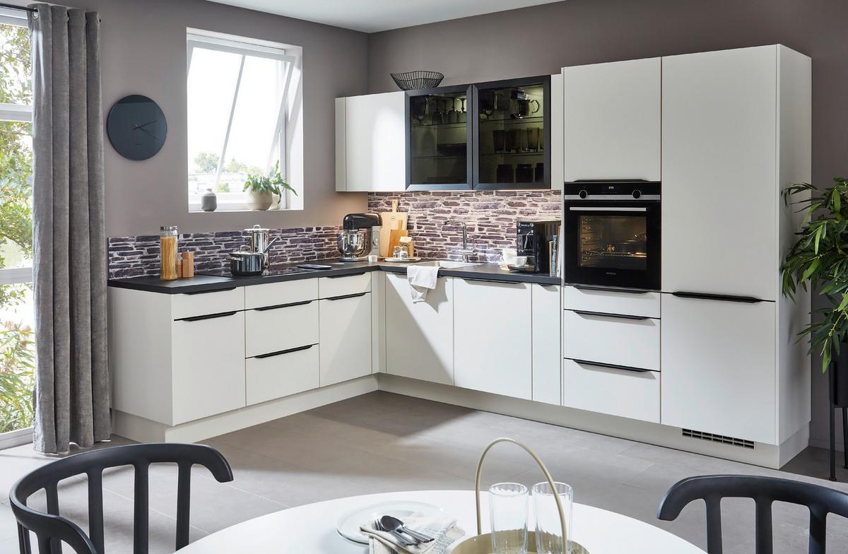 Eckküche in Magnolie - Magnolie/Schwarz, KONVENTIONELL, Holzwerkstoff/Metall (225/325cm) - Nobilia