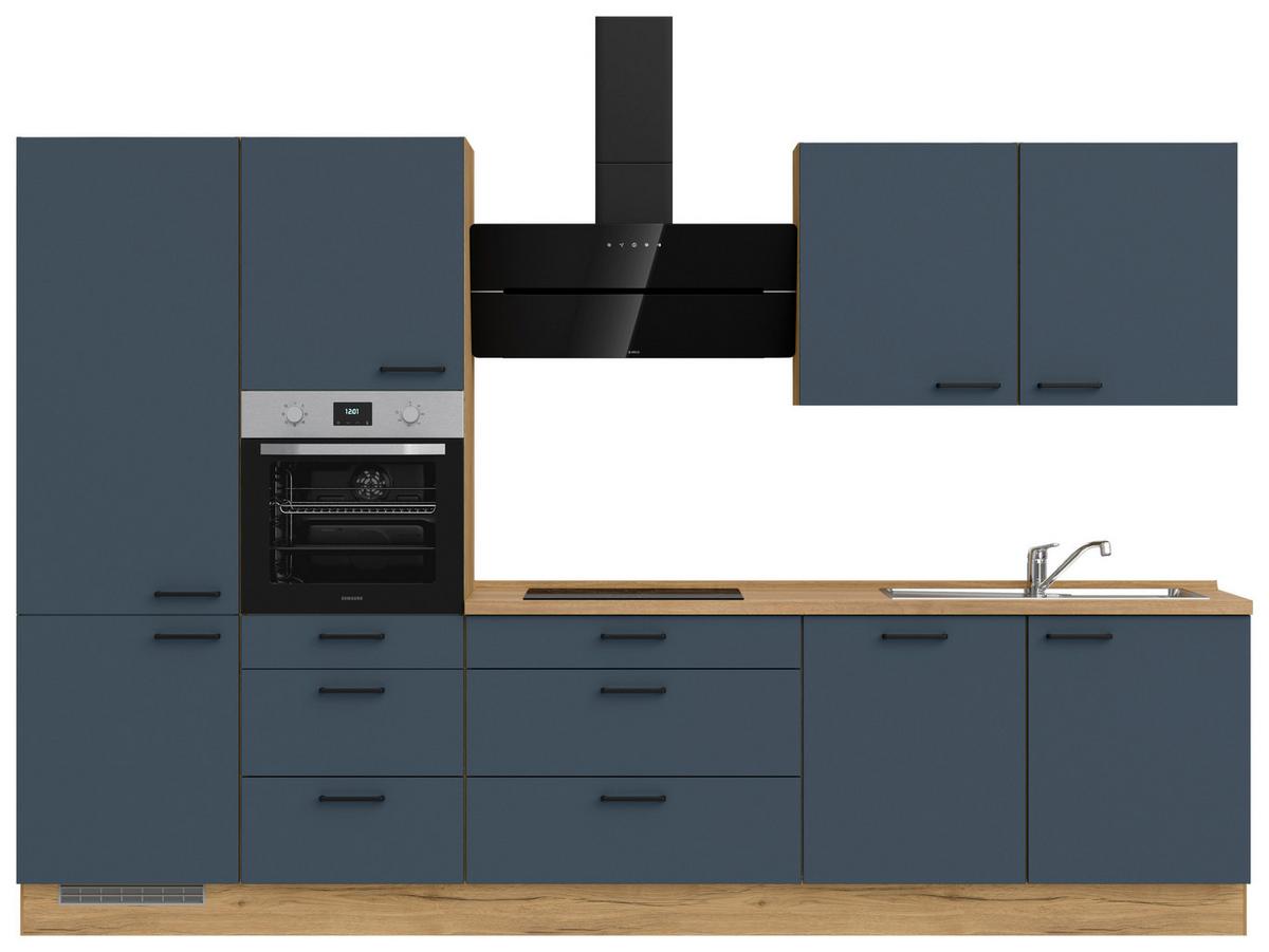 Küchenblock Easytouch High m. Geräten Dunkelblau - Eichefarben/Schwarz, MODERN, Holzwerkstoff/Metall (330cm) - Nobilia