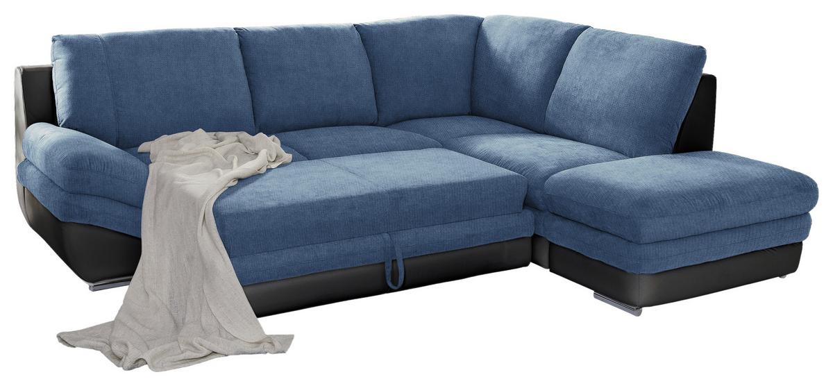 Wohnlandschaft in Blau/Schwarz ´NARDO´ - Blau/Chromfarben, MODERN, Textil/Metall (264/221cm) - MID.YOU